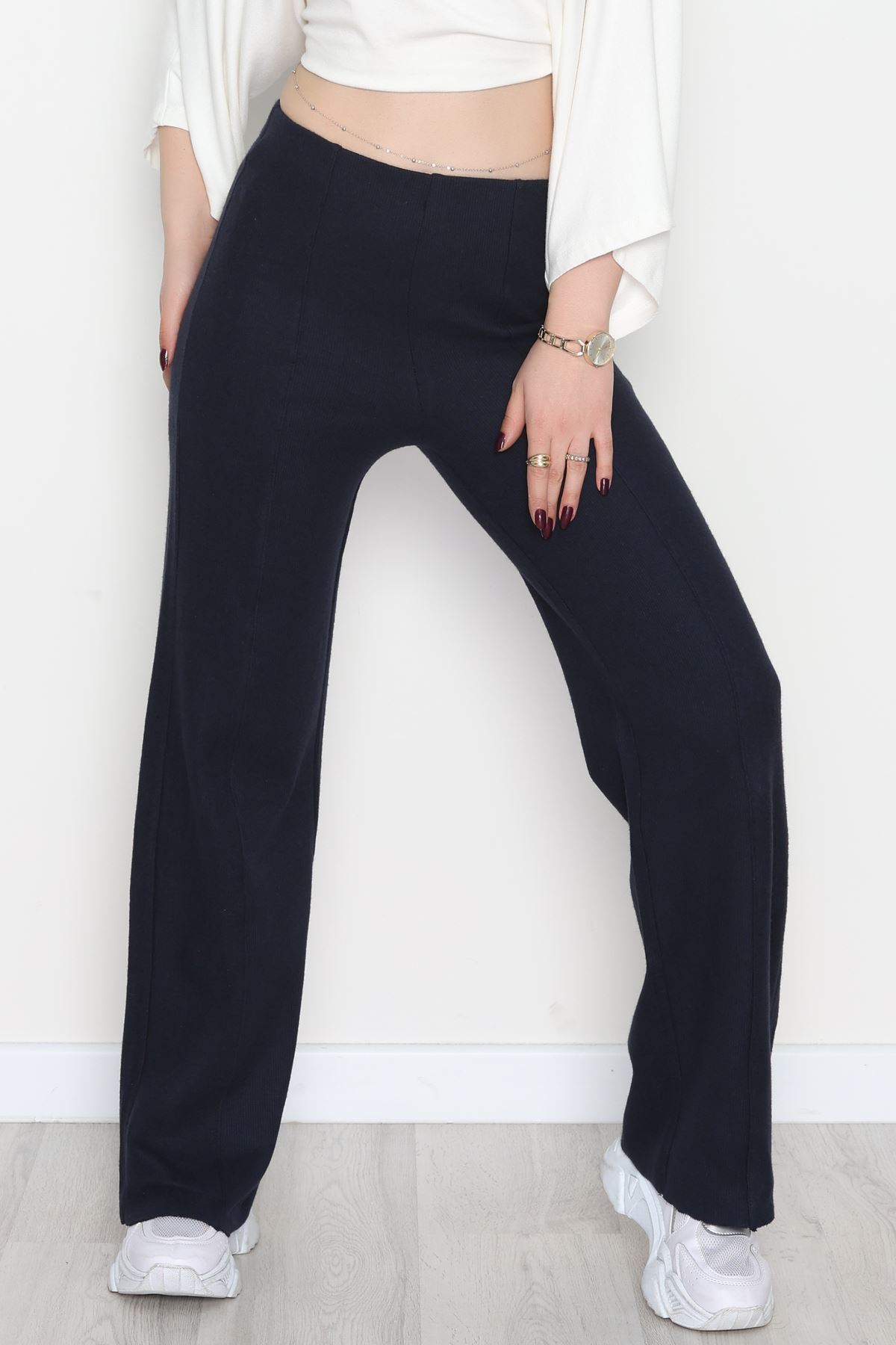 Selanik Kumaş Palazzo Pantolon Lacivert - 51036.1837.