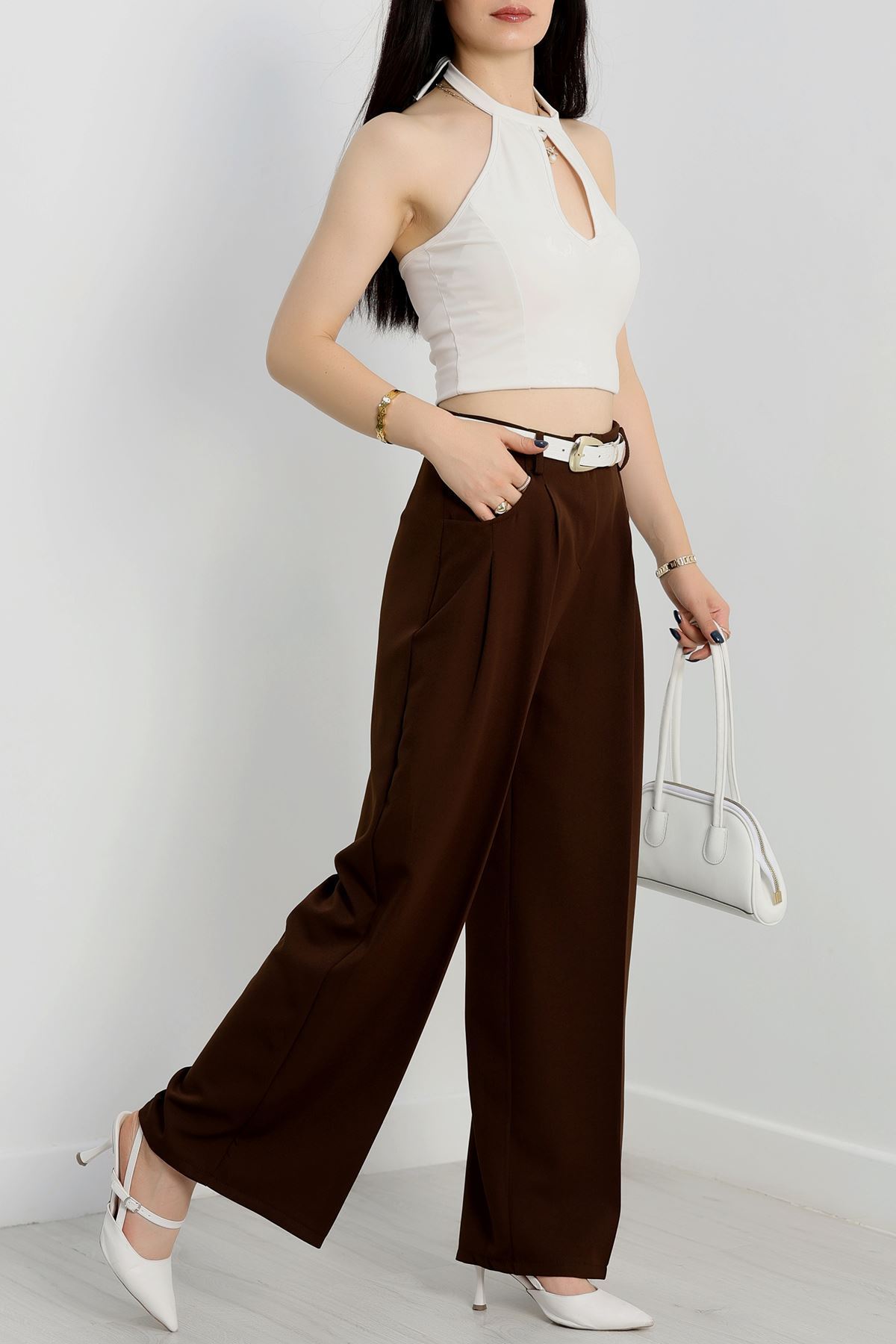 Cepten Pileli Palazzo Pantolon Kahve - 90113.1397.