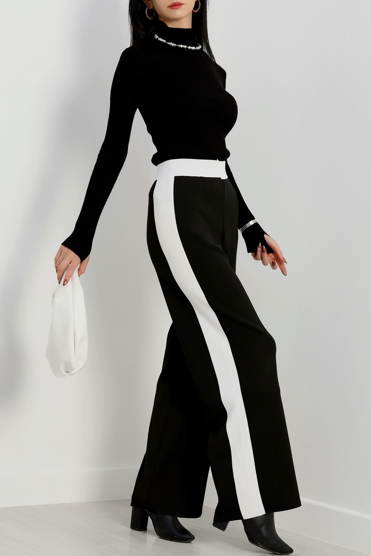 Şeritli Triko Pantolon Siyah - 2393.1765.