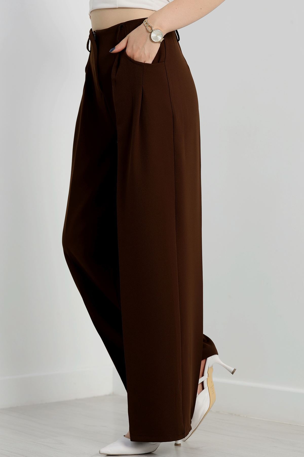 Cepten Pileli Palazzo Pantolon Kahve - 90113.1397.