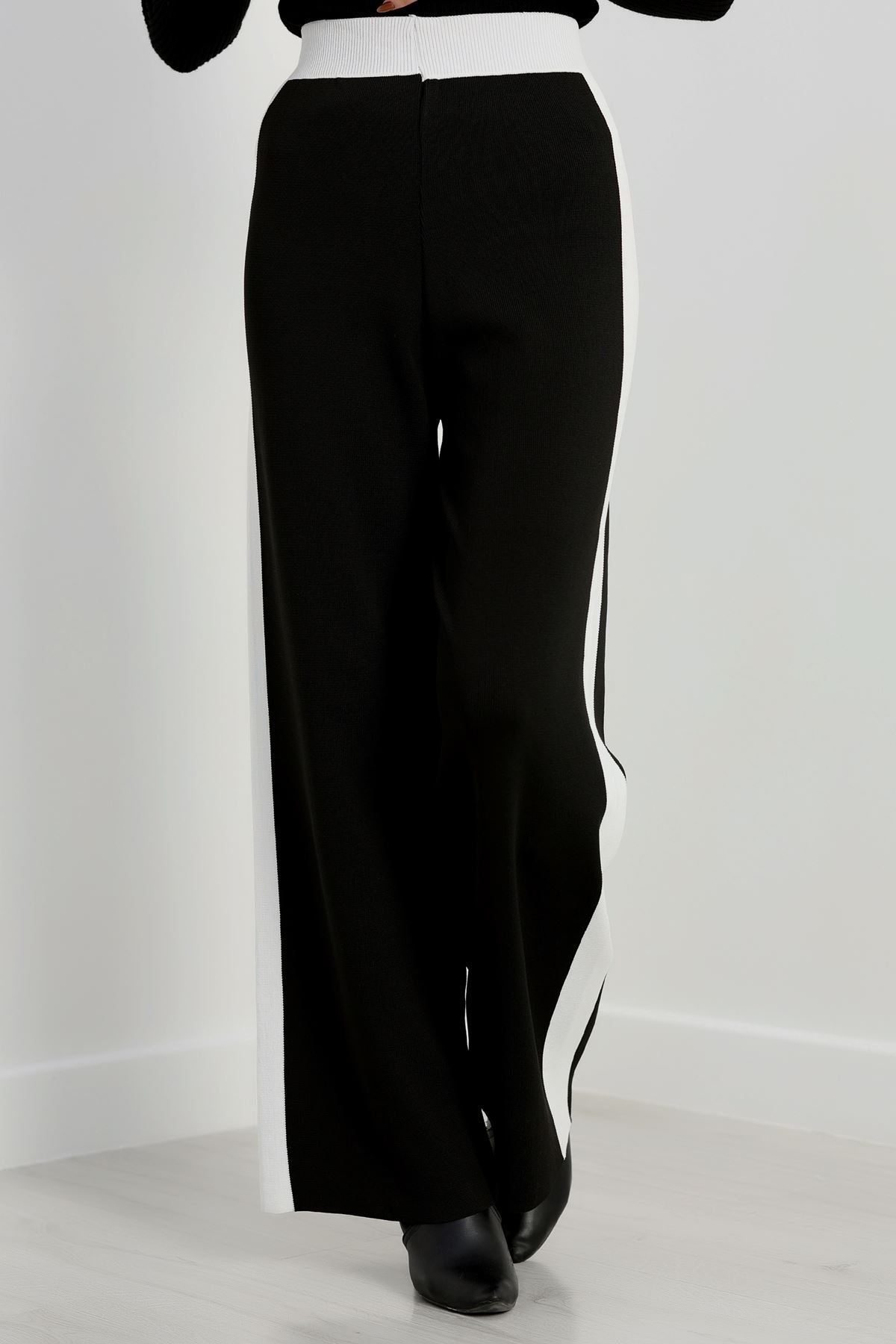 Şeritli Triko Pantolon Siyah - 2393.1765.