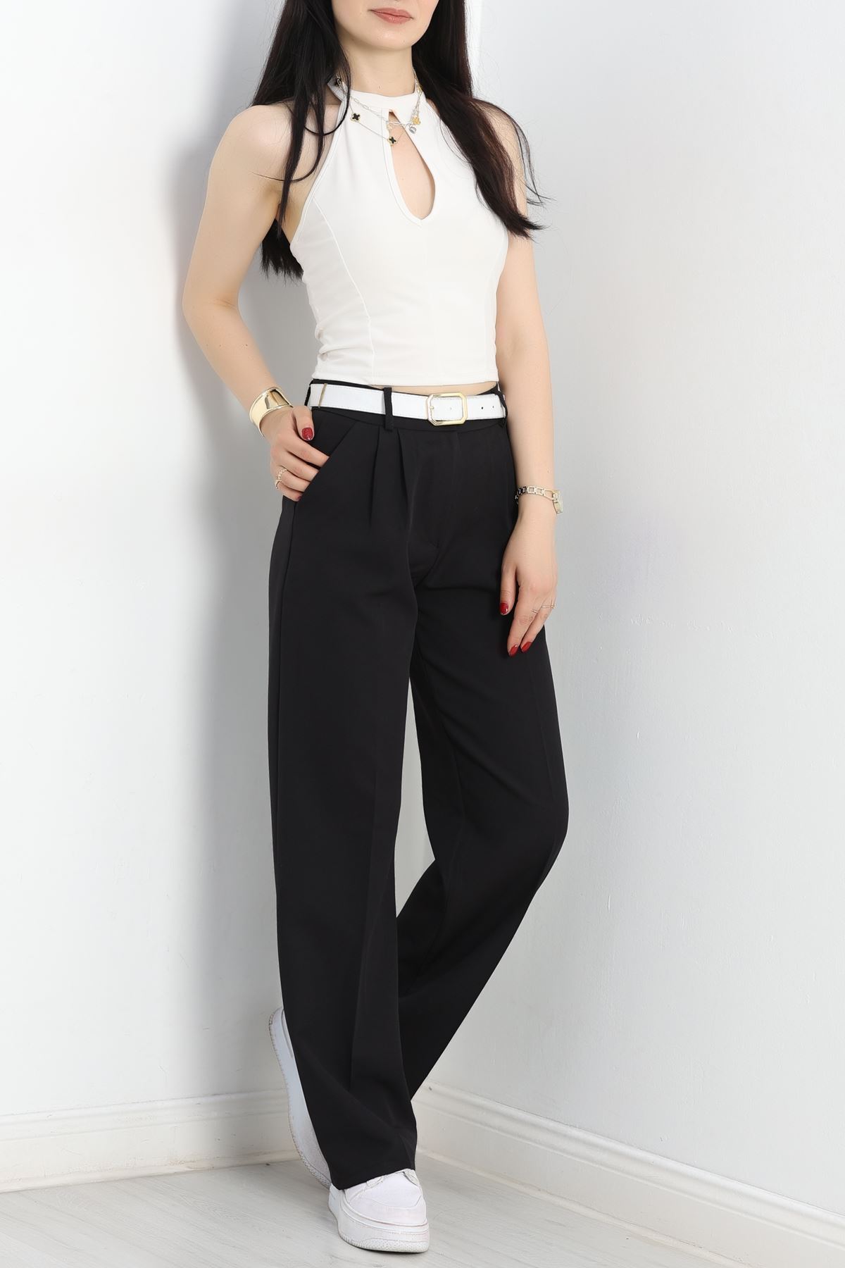 Tek Düğme Palazzo Pantolon Siyah - 90022.1397.