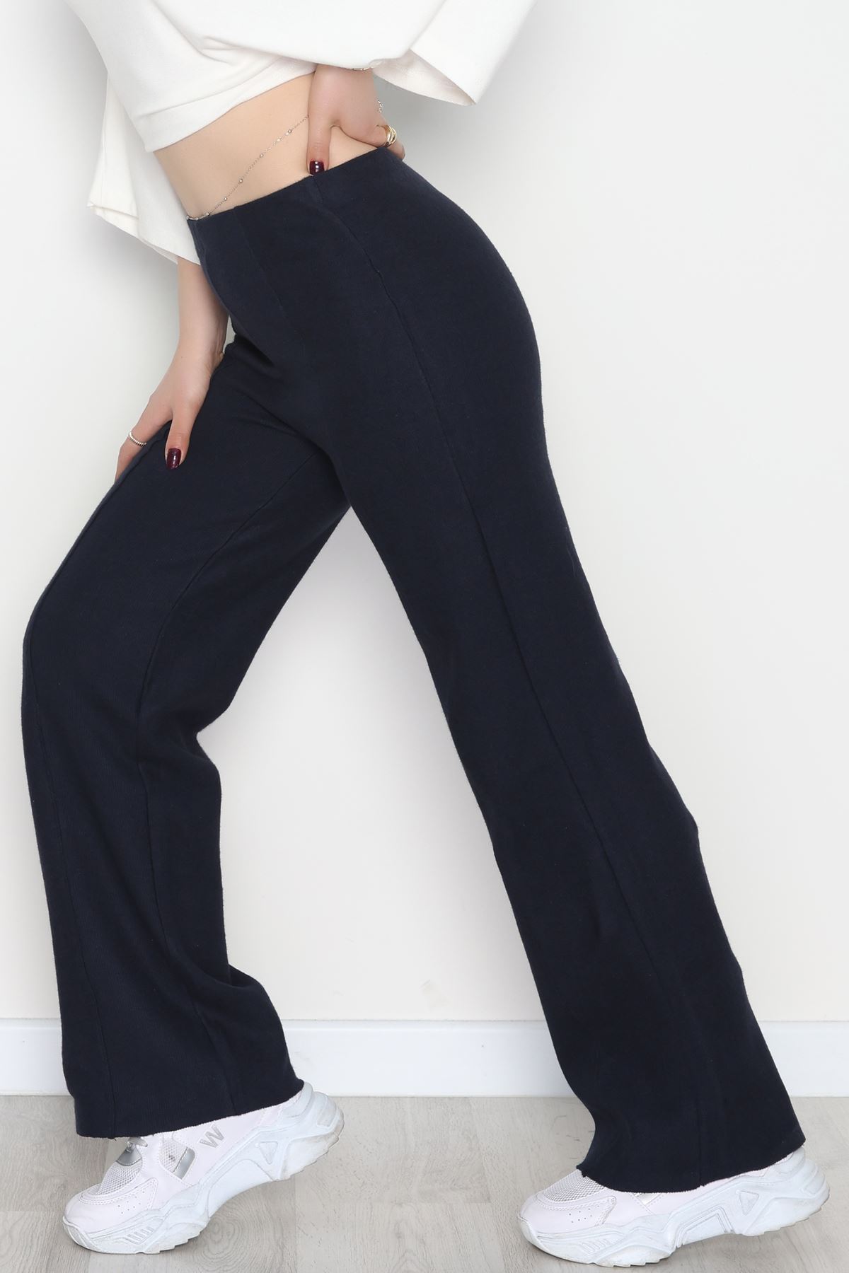 Selanik Kumaş Palazzo Pantolon Lacivert - 51036.1837.