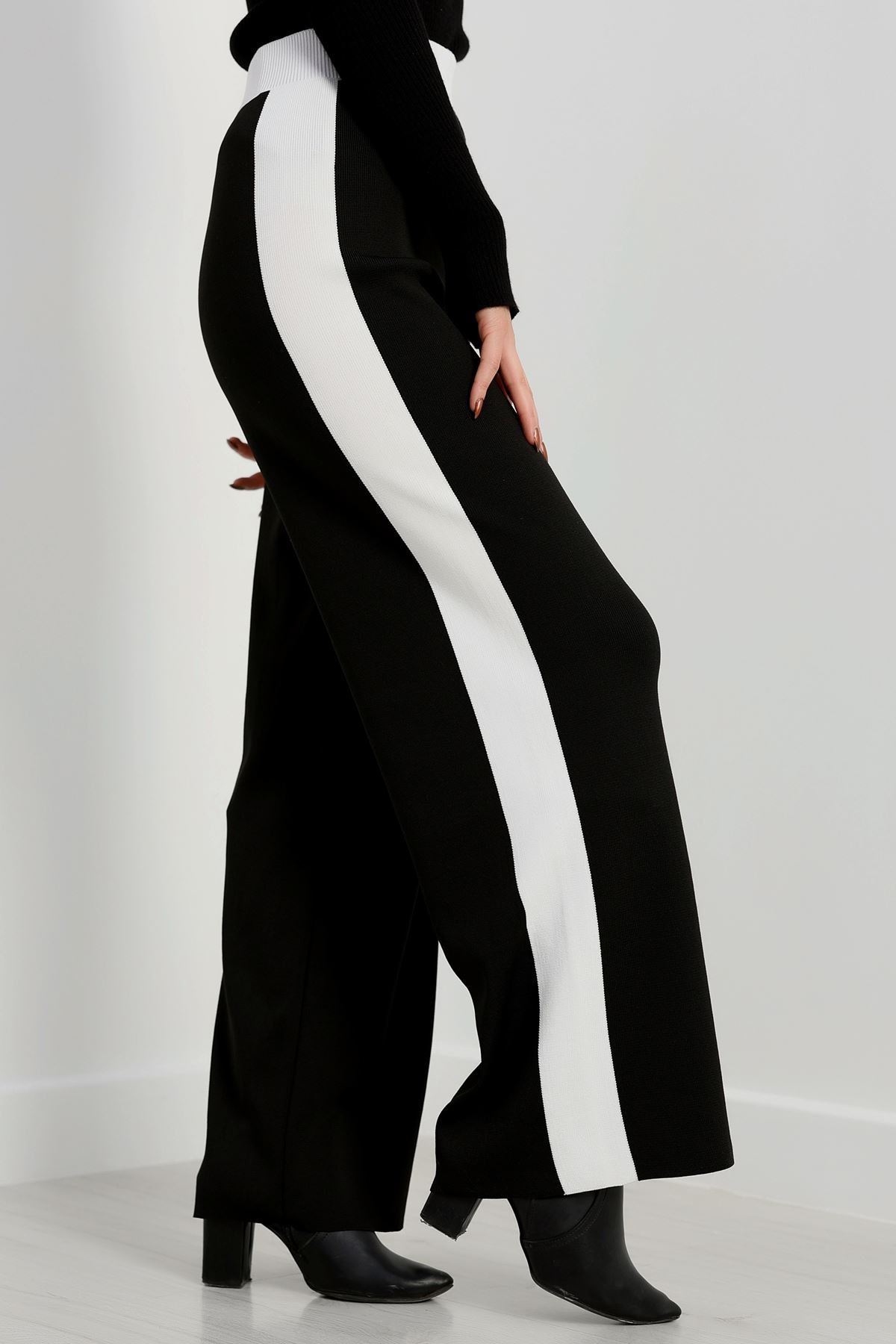 Şeritli Triko Pantolon Siyah - 2393.1765.