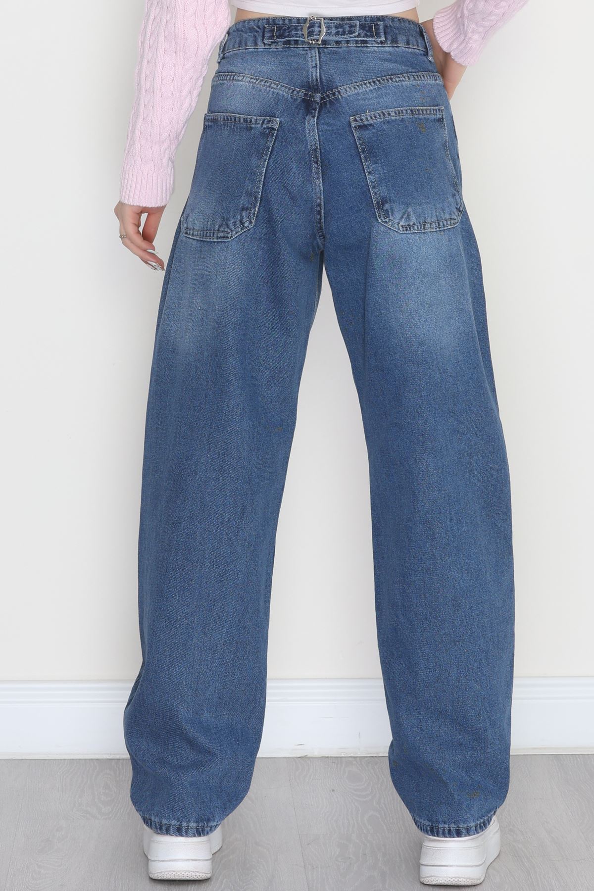 Tokalı Baggy Kot Pantolon Lacivert - 31581.1184.