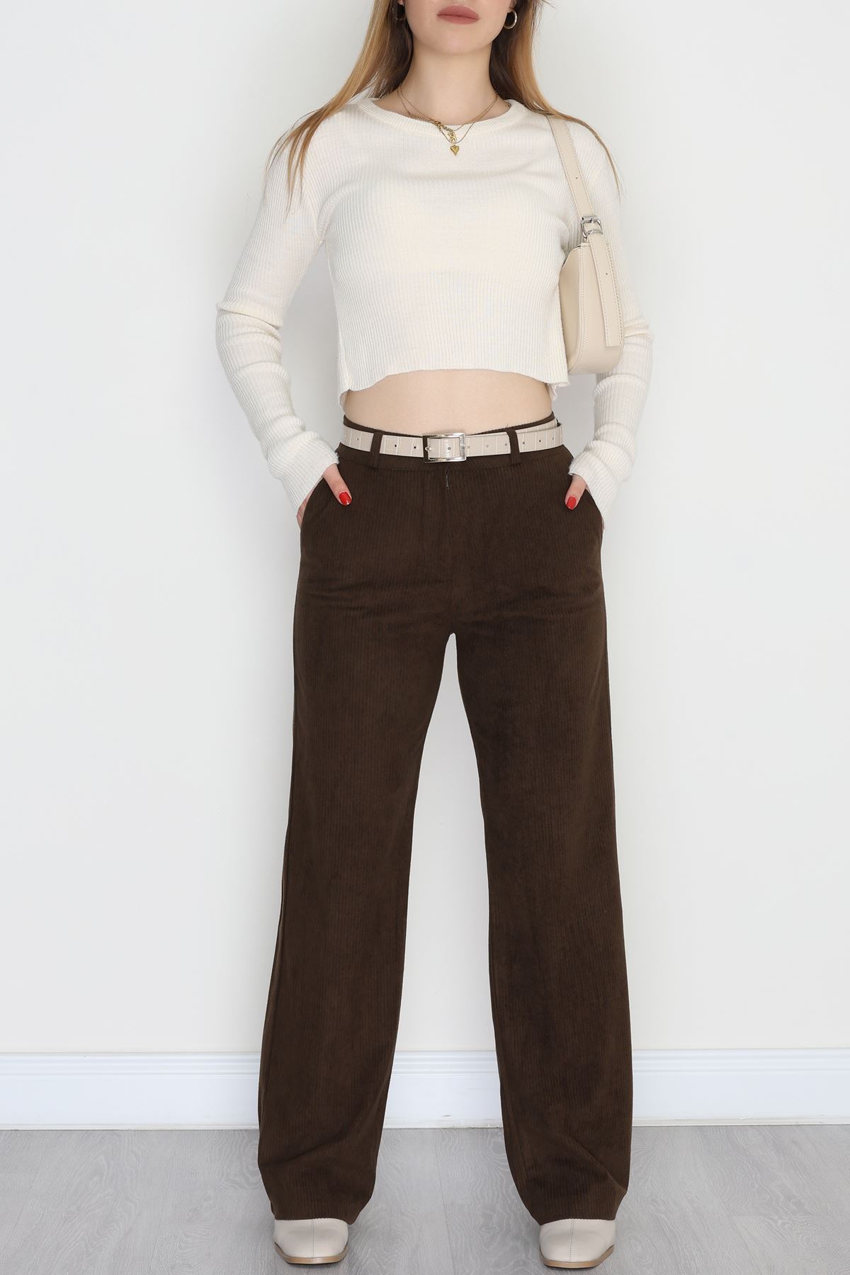 Fitilli Likralı Kadife Pantolon Kahve - 51027.1920.