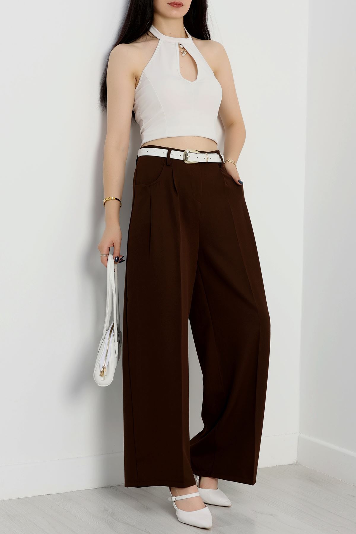Cepten Pileli Palazzo Pantolon Kahve - 90113.1397.
