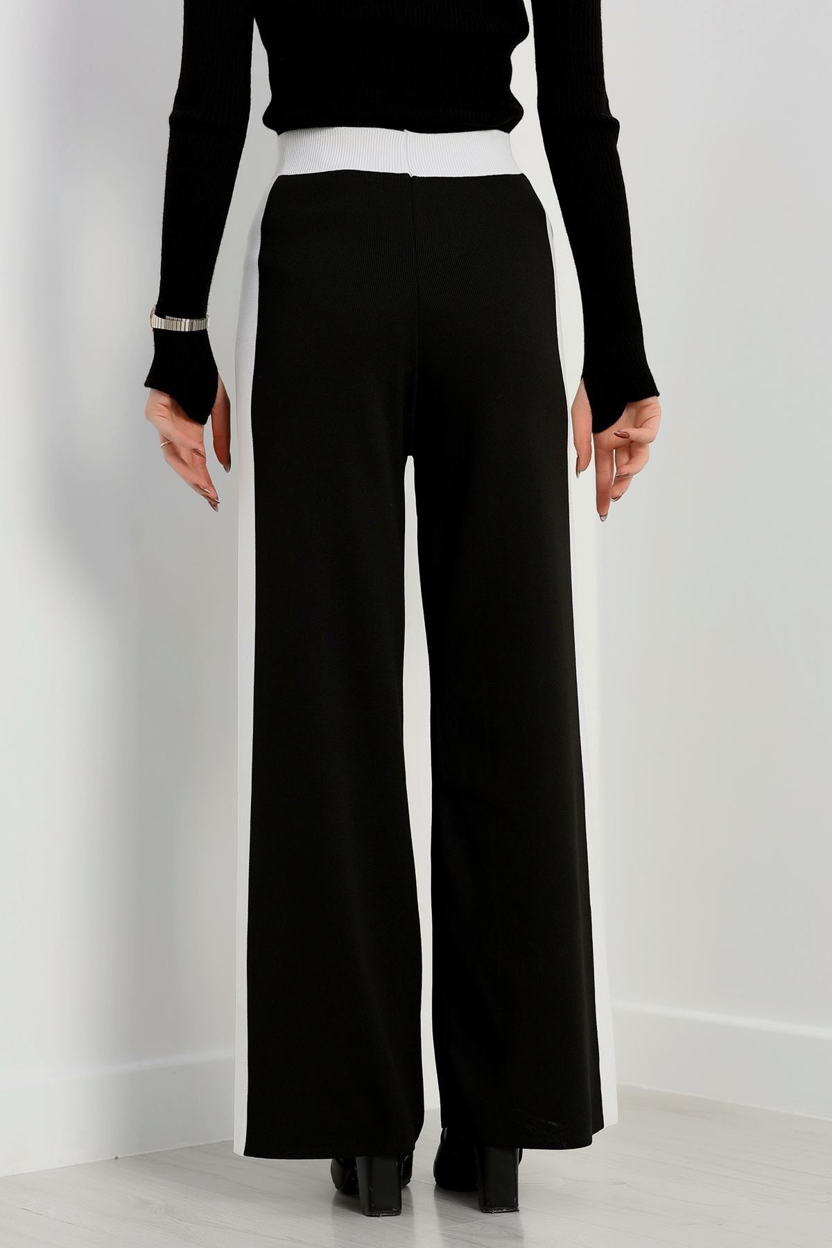 Şeritli Triko Pantolon Siyah - 2393.1765.