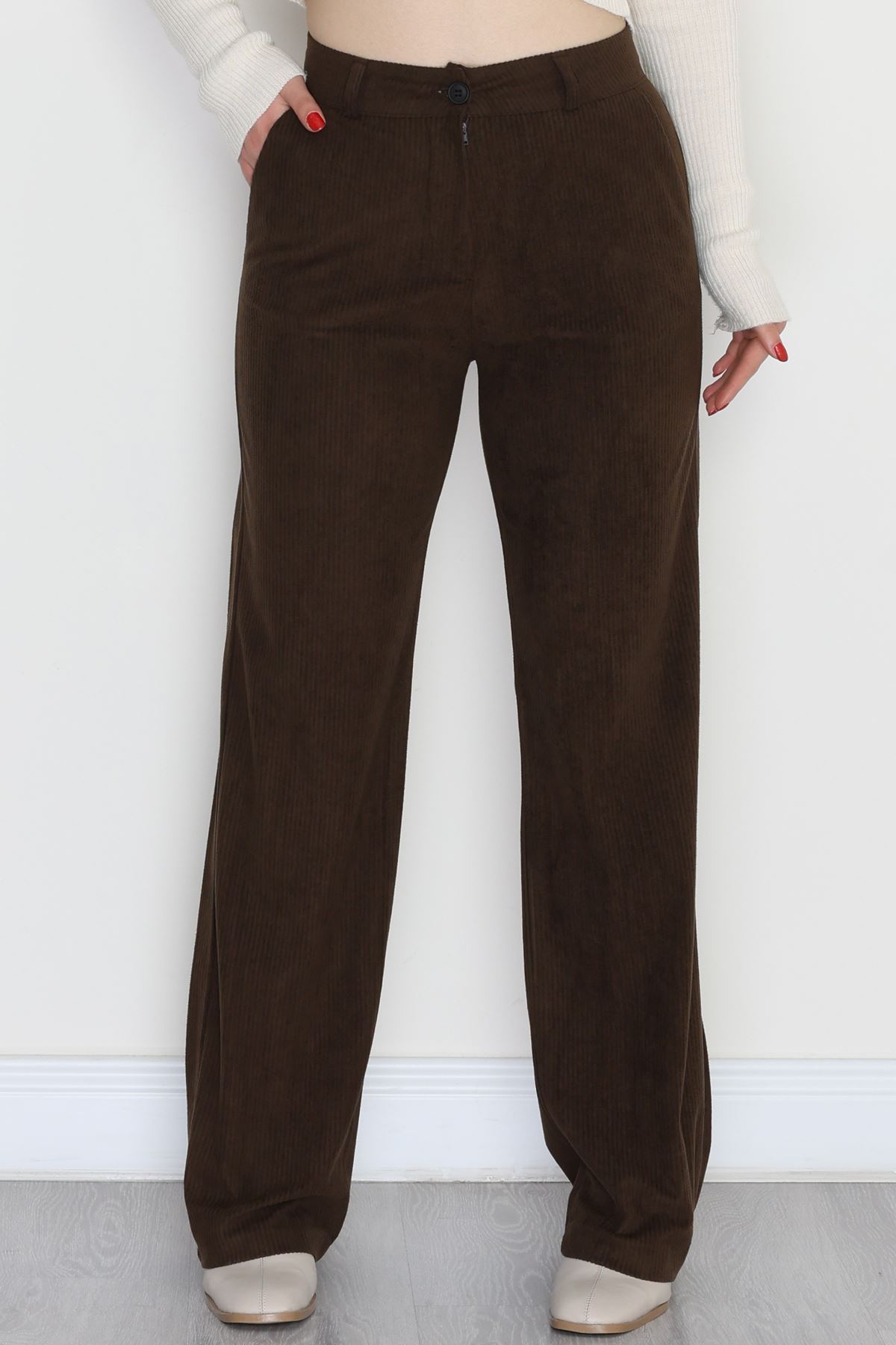 Fitilli Likralı Kadife Pantolon Kahve - 51027.1920.
