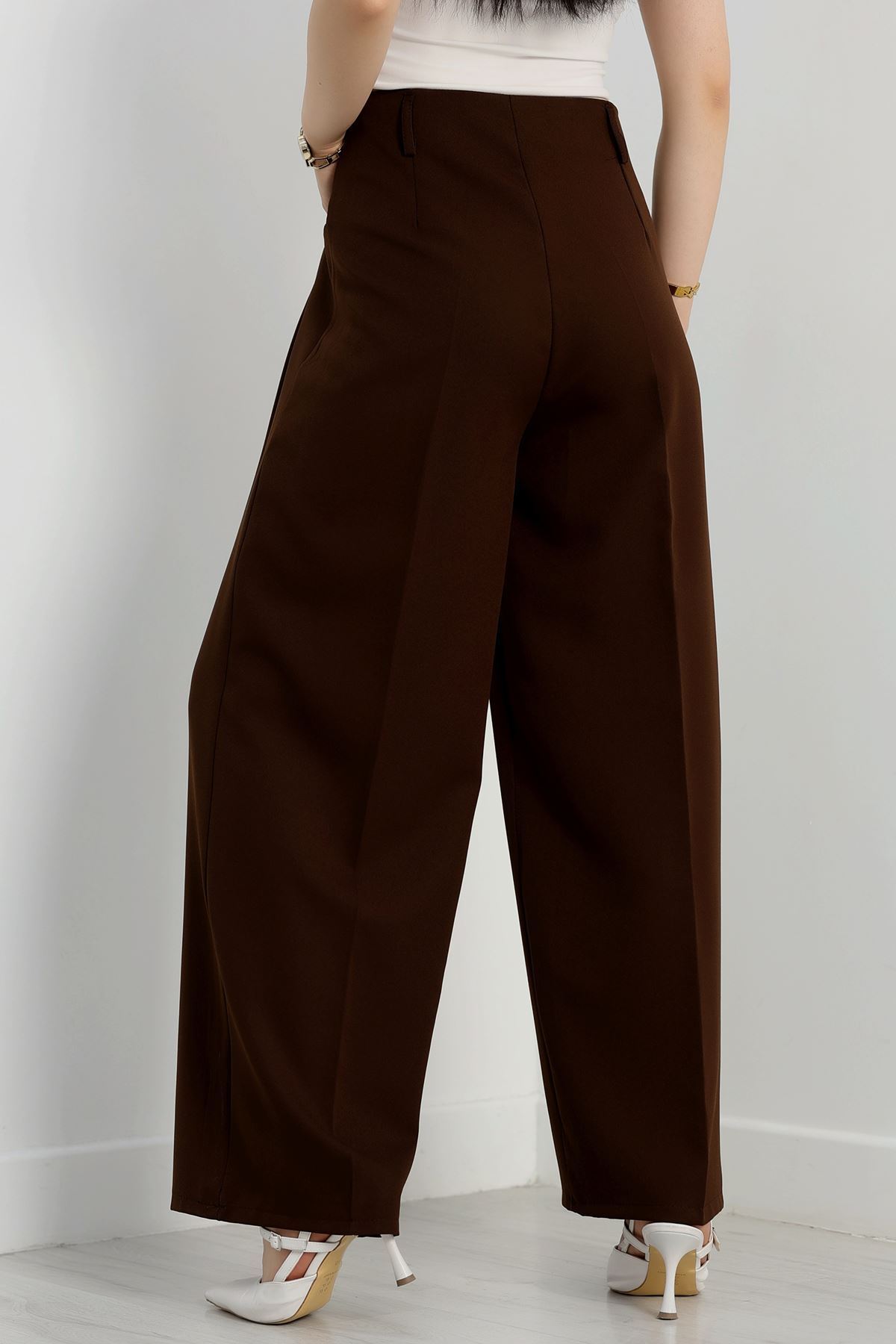 Cepten Pileli Palazzo Pantolon Kahve - 90113.1397.