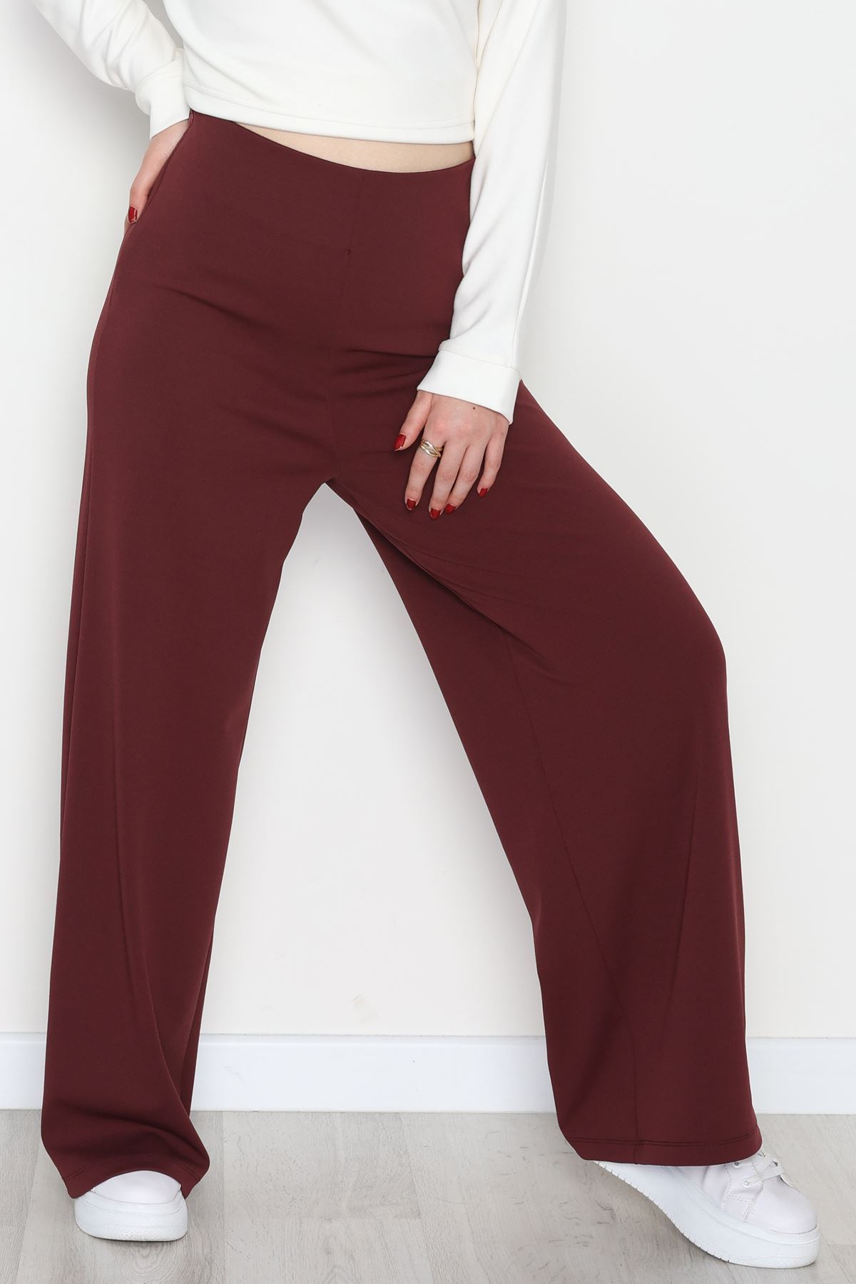Full Likra İthal Krep Yandan Fermuarlı Pantolon Bordo - 90161.1837.