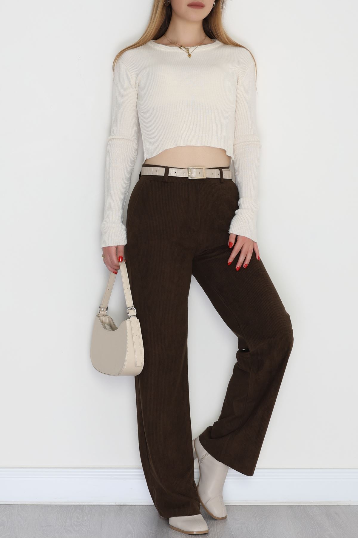 Fitilli Likralı Kadife Pantolon Kahve - 51027.1920.