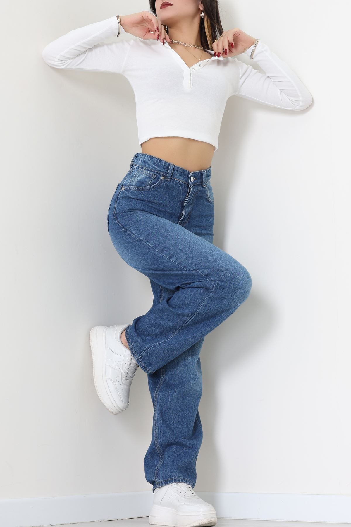 Arkası Tokalı Baggy Kot Pantolon Mavi - 31895.1606.