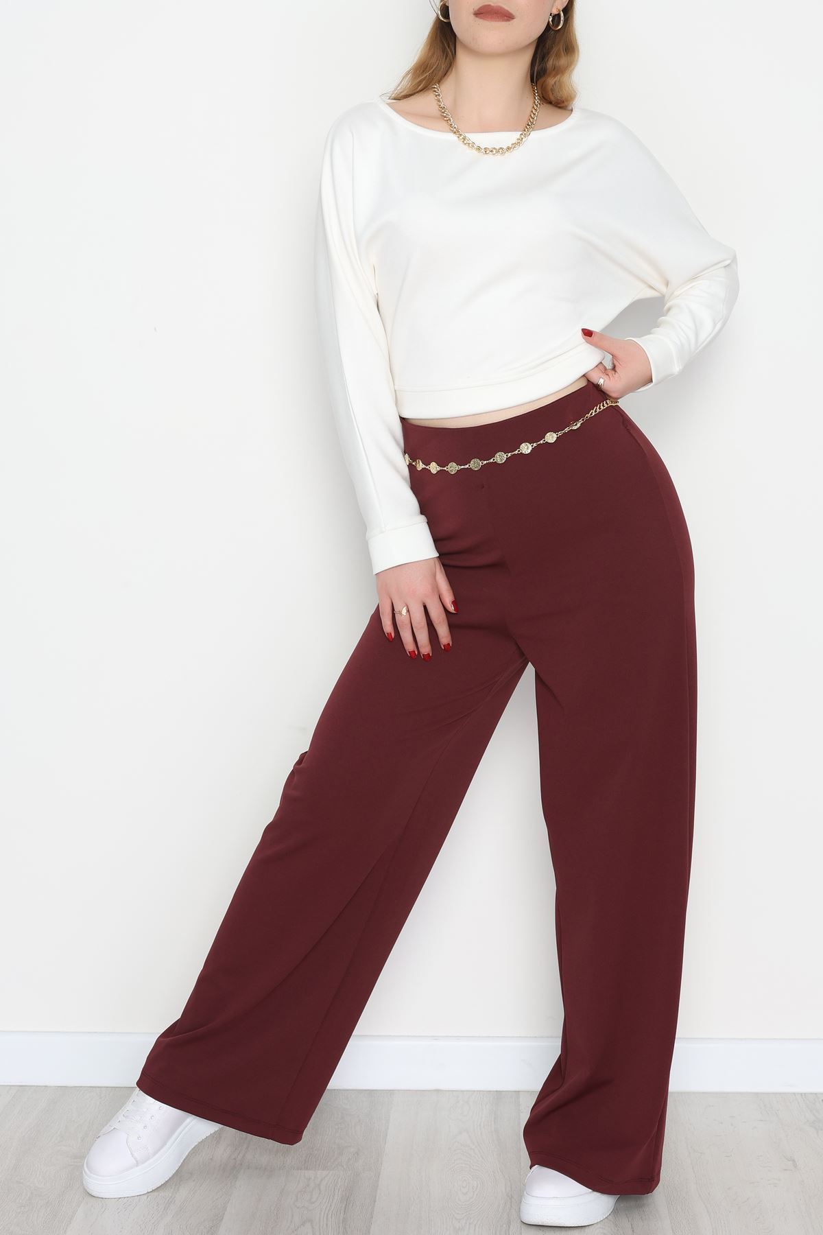 Full Likra İthal Krep Yandan Fermuarlı Pantolon Bordo - 90161.1837.