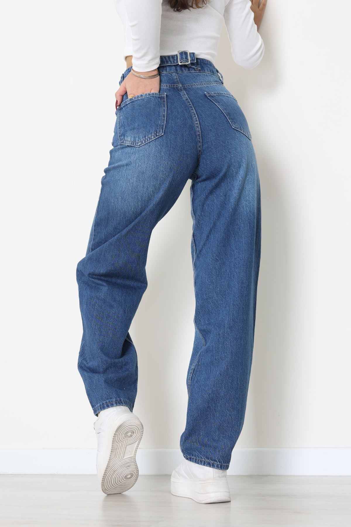 Arkası Tokalı Baggy Kot Pantolon Mavi - 31895.1606.