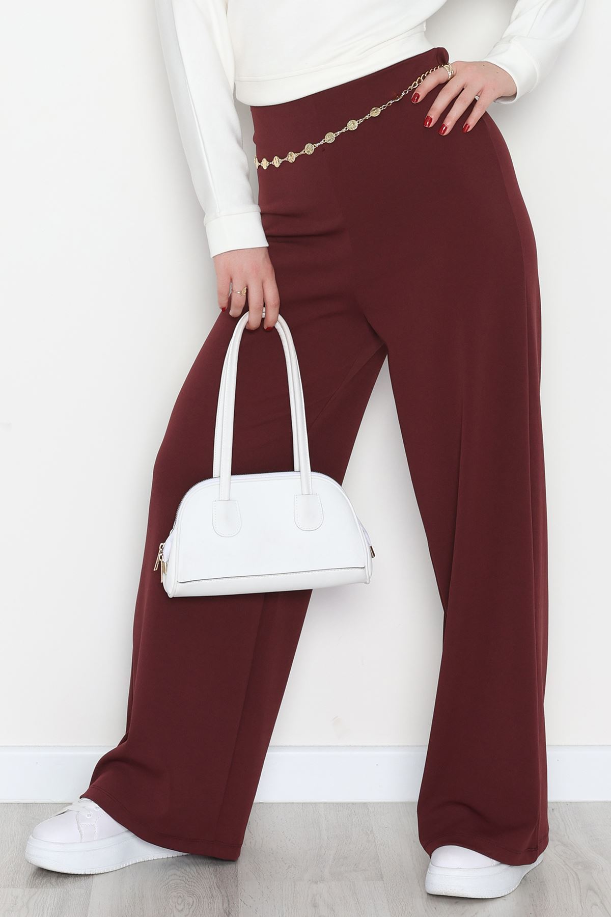 Full Likra İthal Krep Yandan Fermuarlı Pantolon Bordo - 90161.1837.