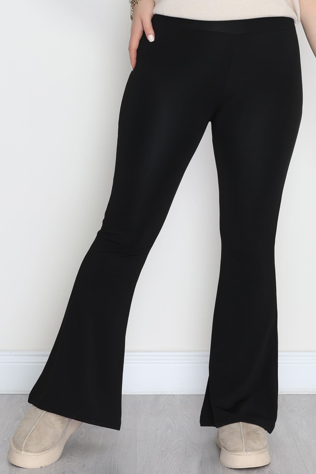 Büyük Beden İspanyol Paça Şardonlu Dalgıç Tayt Siyah - 50998.1098.