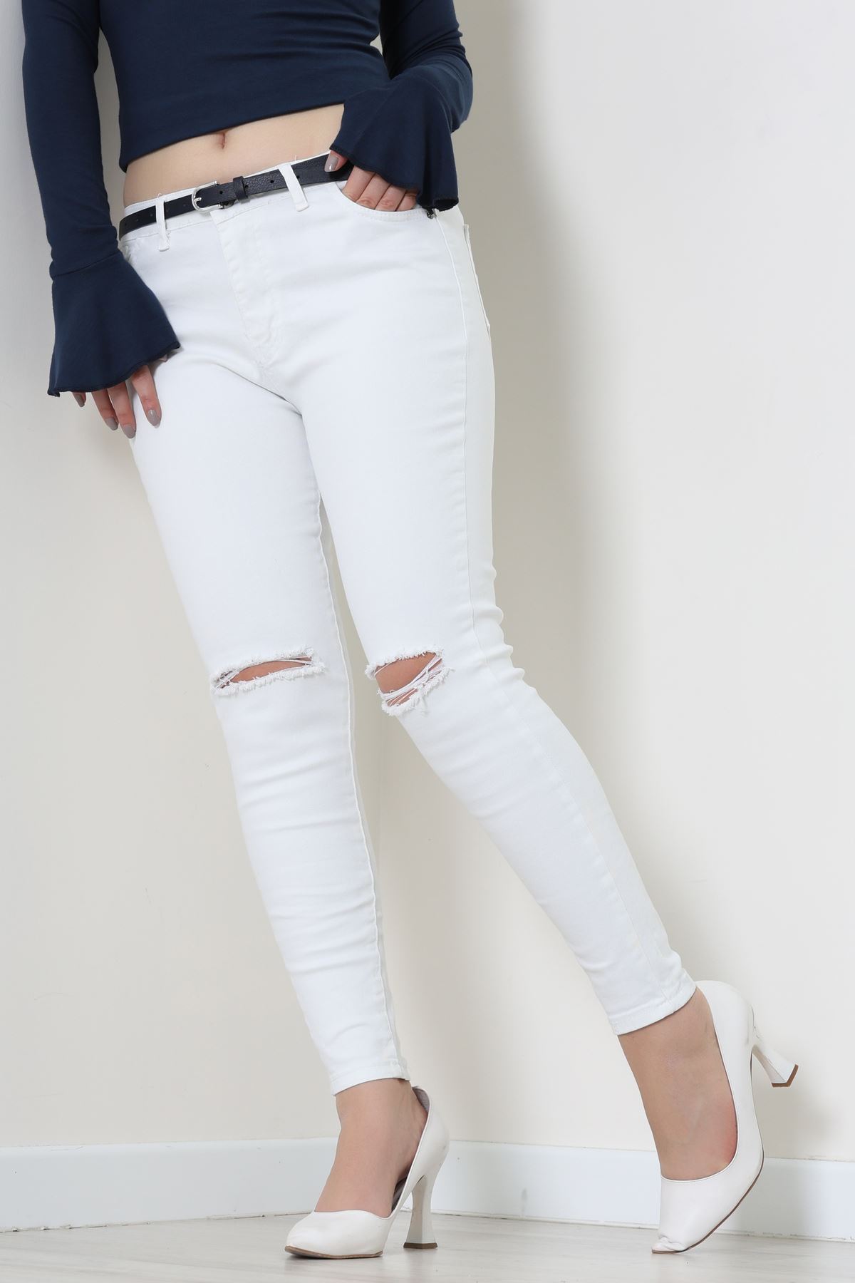 Dar Paça Kot Pantolon Beyaz - 42902.2128.