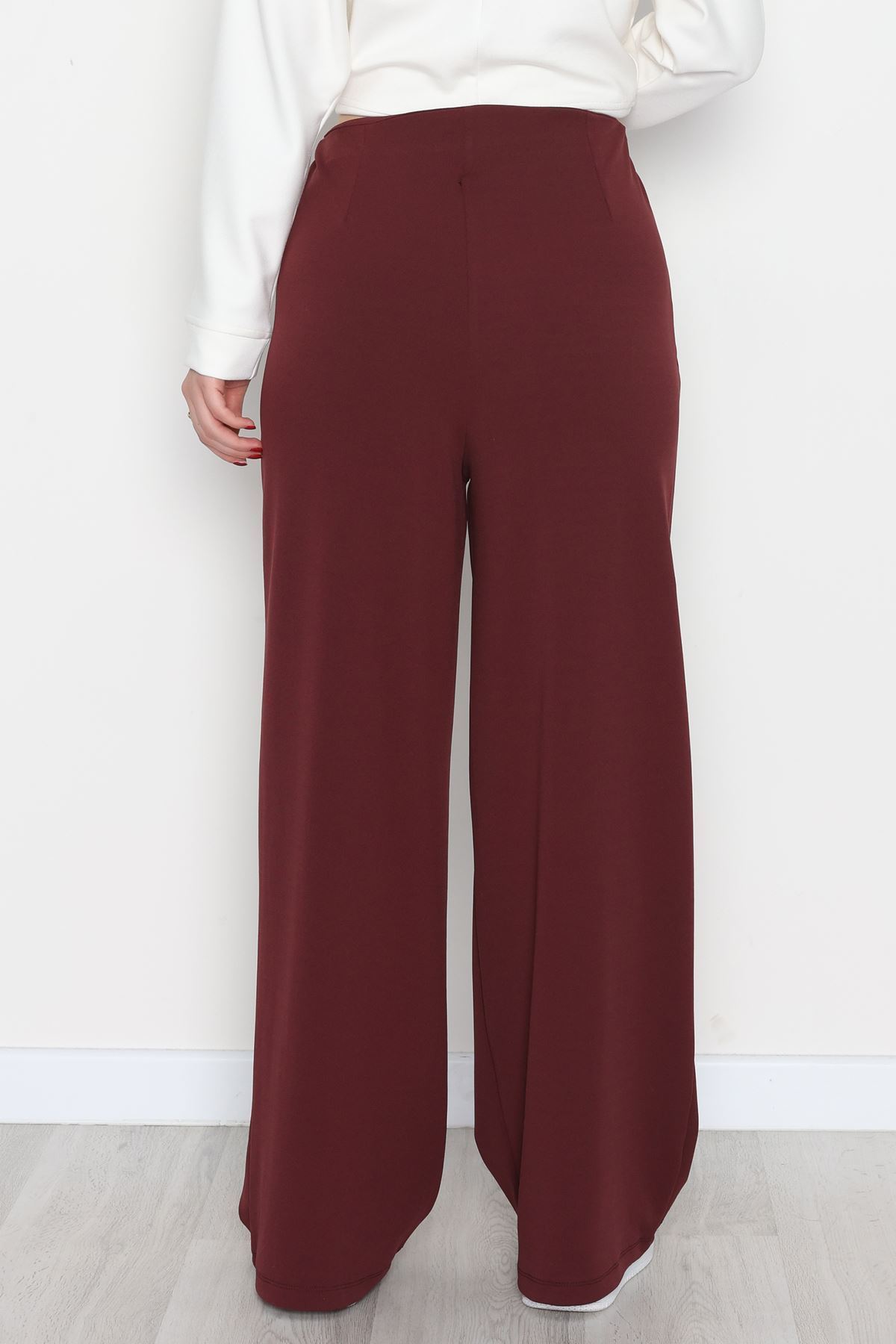 Full Likra İthal Krep Yandan Fermuarlı Pantolon Bordo - 90161.1837.