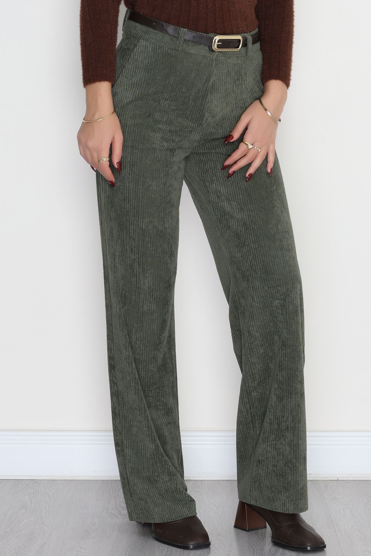 Fitilli Likralı Kadife Pantolon Haki - 51027.1920.