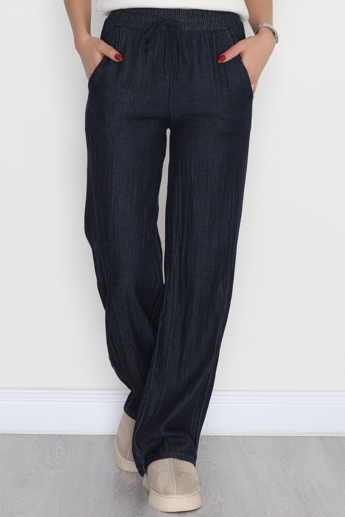 Kırışık Efektli Tensel Pantolon Koyumavi - 42439.1431.