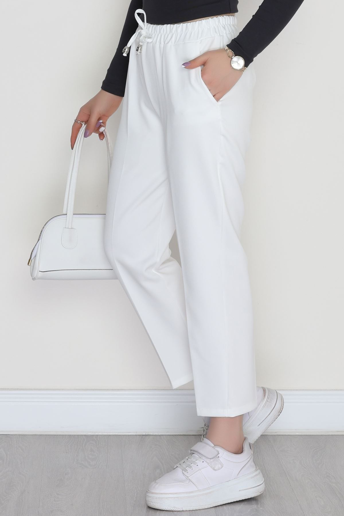 Dabıl Bağcıklı Pantolon Ekru - 20138.1884.