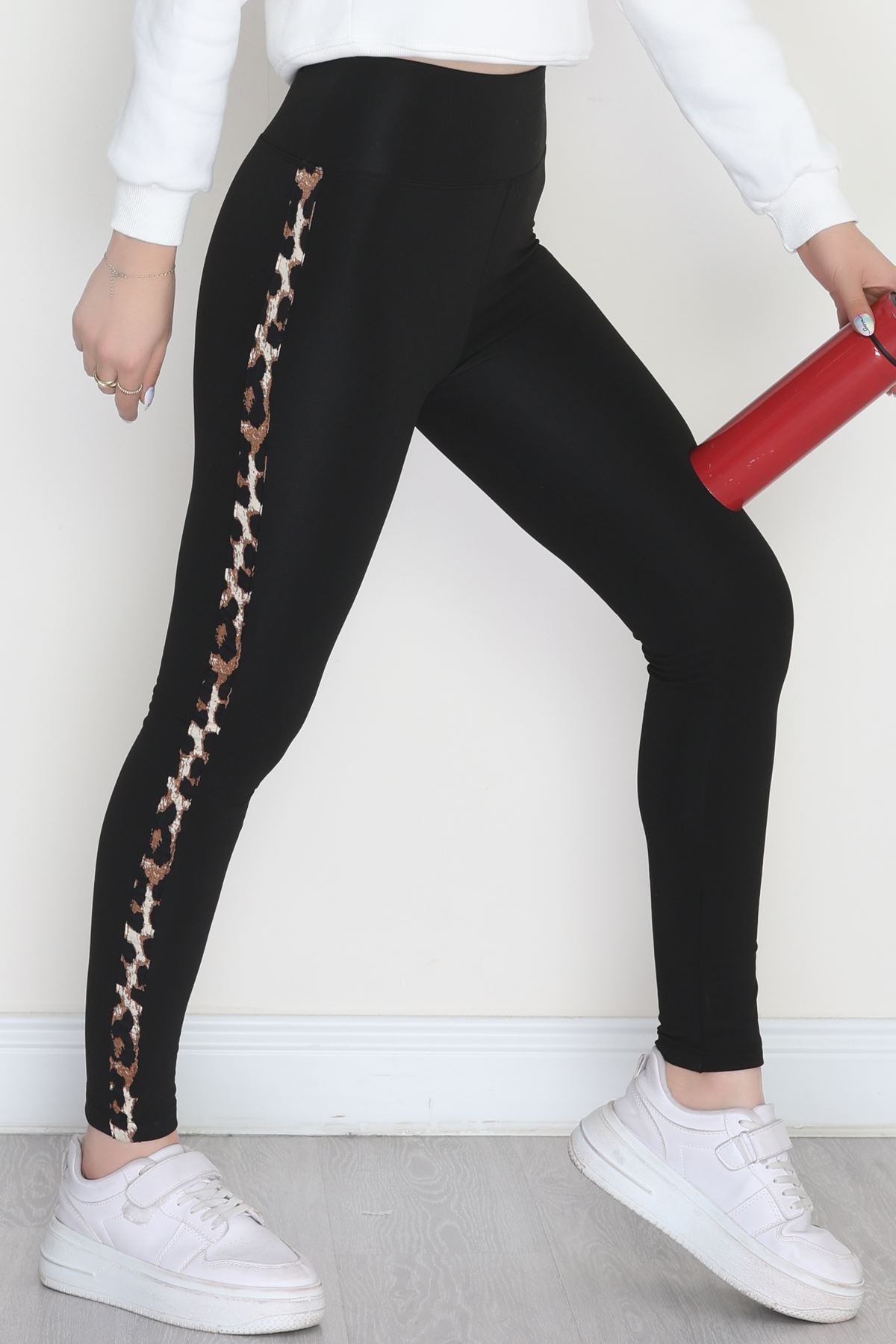 Şeritli Şardonlu Dalgıç Tayt Siyah - 52025.1098.