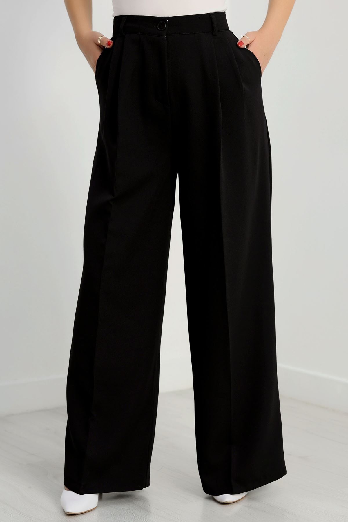 Double Kumaş Palazzo Pantolon Siyah - 90158.1920.