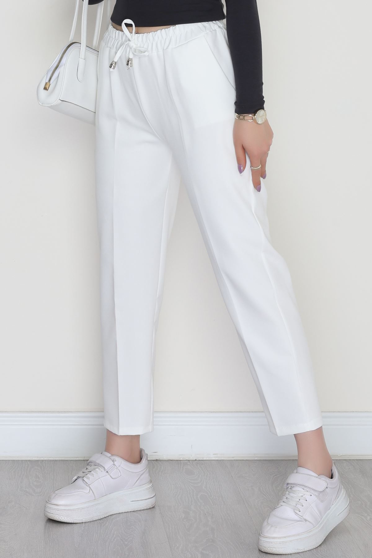 Dabıl Bağcıklı Pantolon Ekru - 20138.1884.