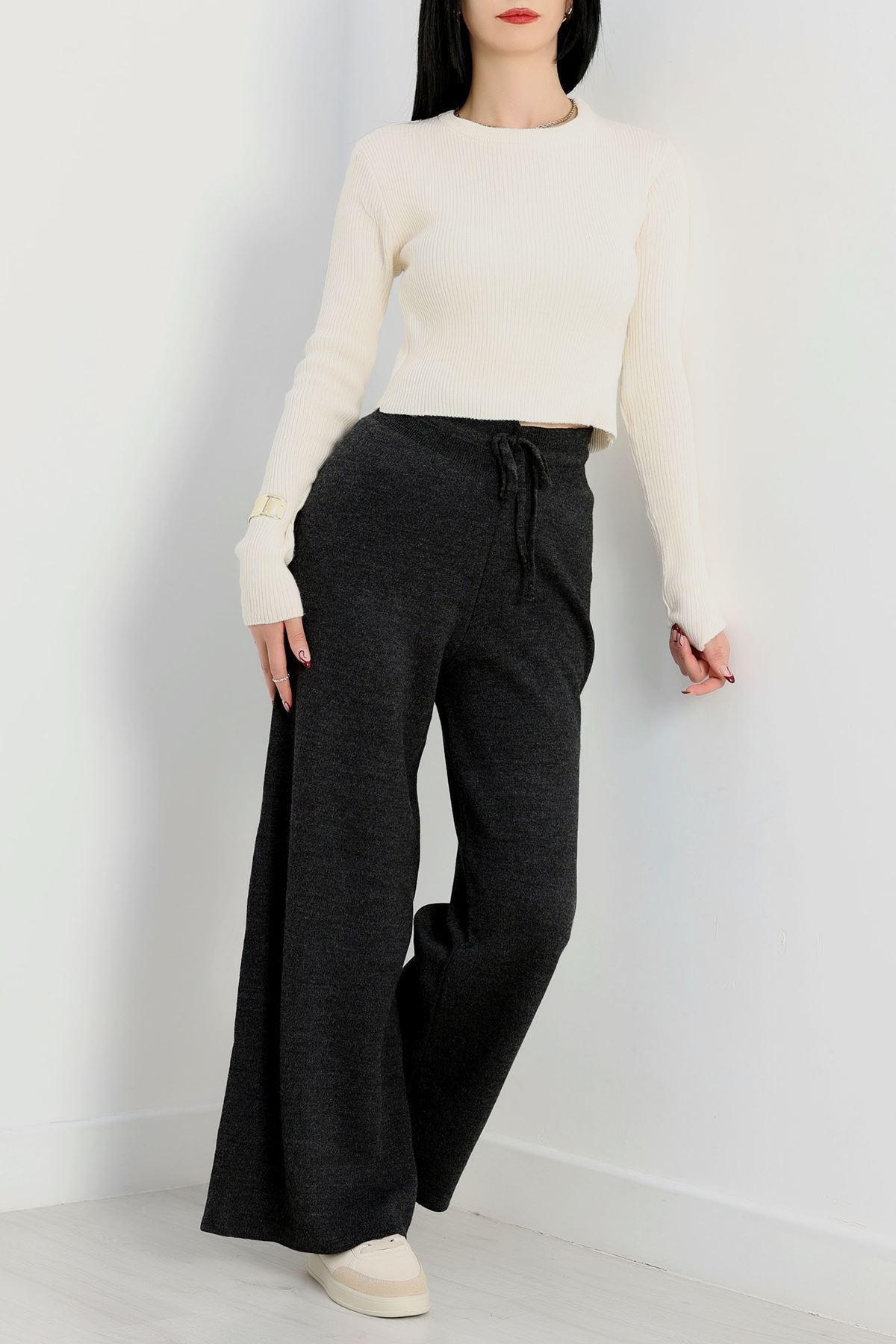 Bağcıklı Triko Pantolon Antrasit - 2251.1765.