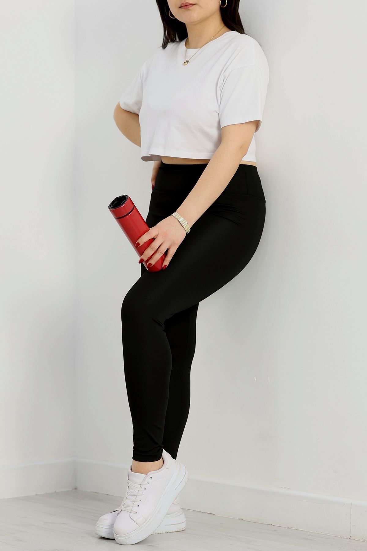 Bel Baskılı Büyük Beden Dalgıç Tayt Siyah - 50904.1098.