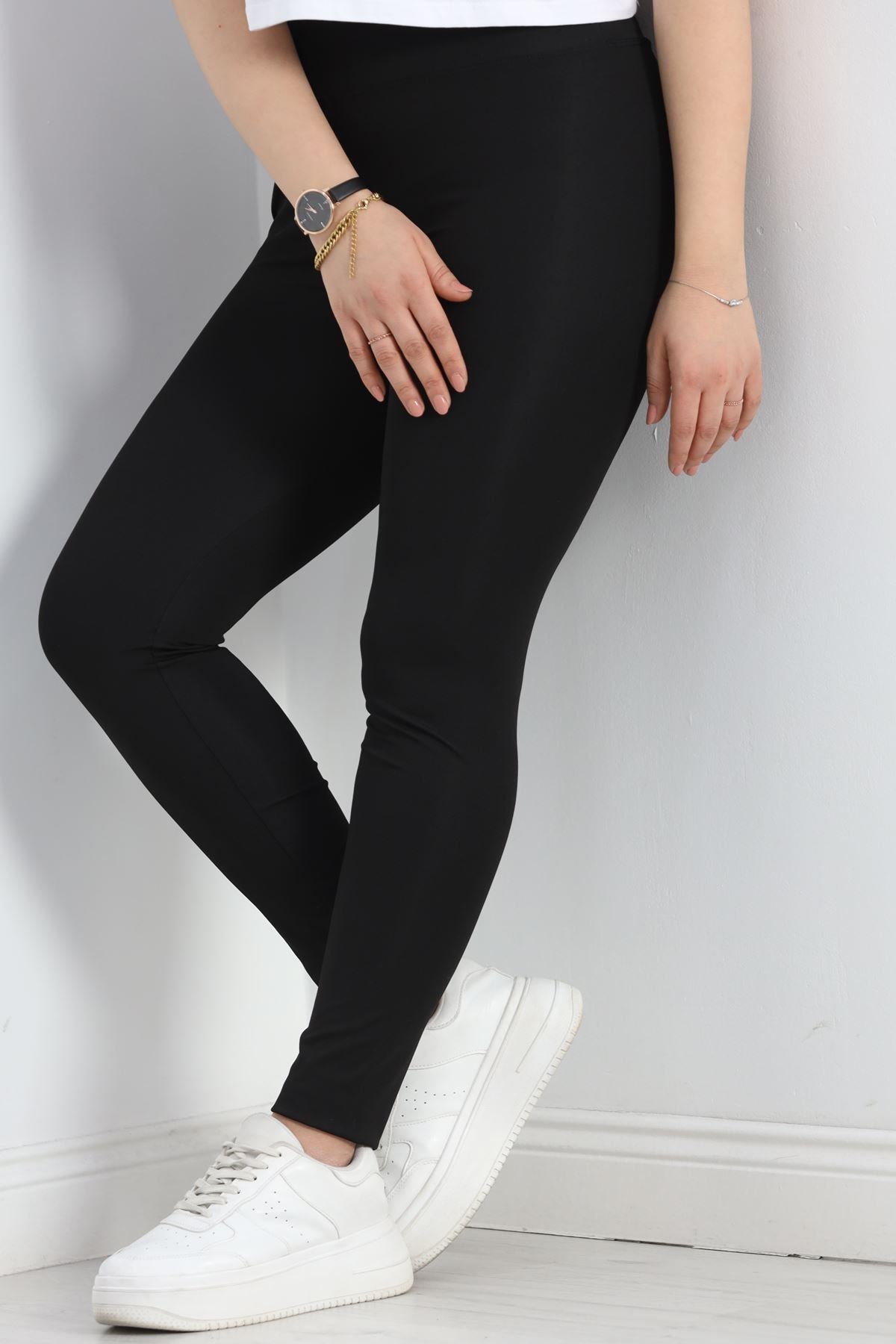 Geniş Kemer Büyük Beden Dalgıç Tayt Siyah - 50102.1098.