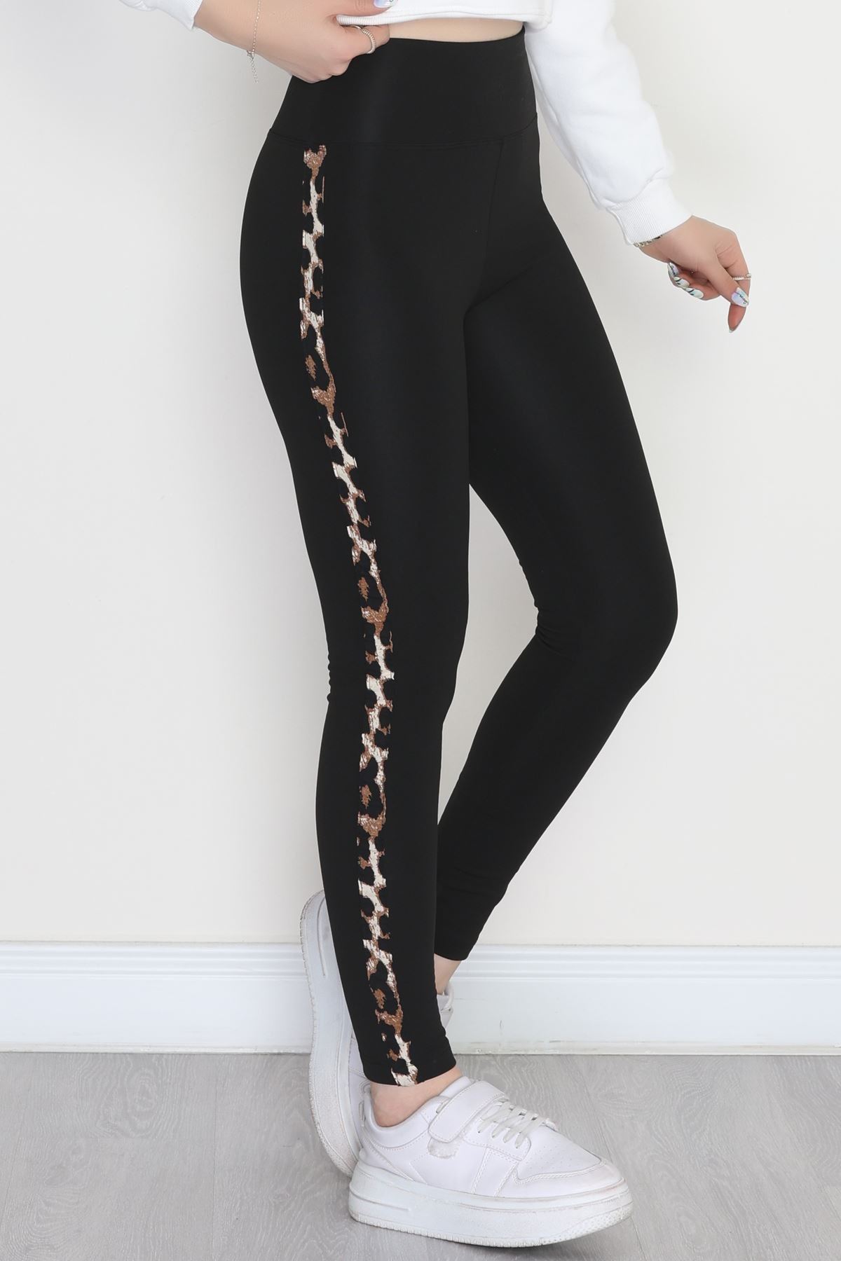 Şeritli Şardonlu Dalgıç Tayt Siyah - 52025.1098.