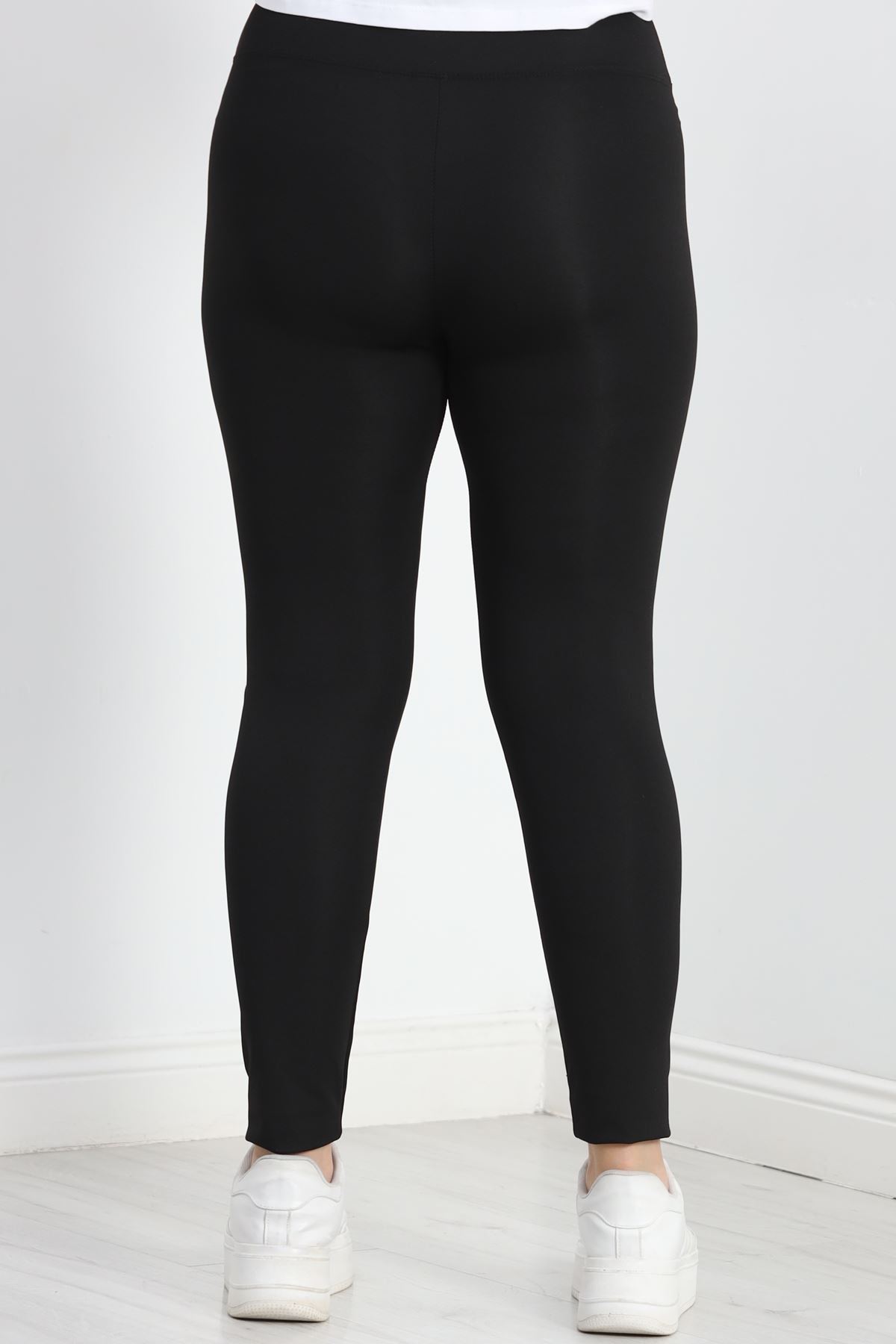 Geniş Kemer Büyük Beden Dalgıç Tayt Siyah - 50102.1098.