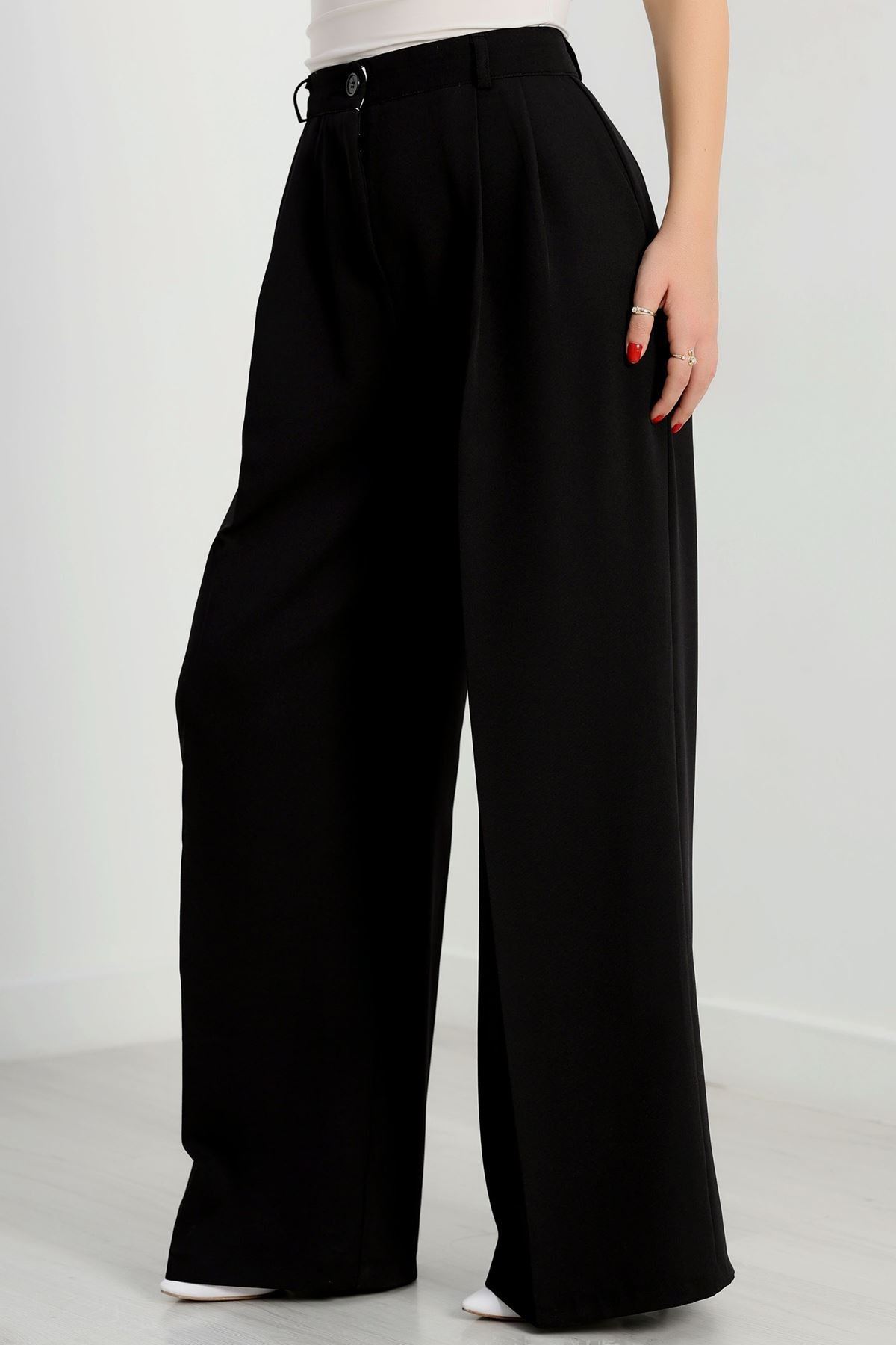 Double Kumaş Palazzo Pantolon Siyah - 90158.1920.