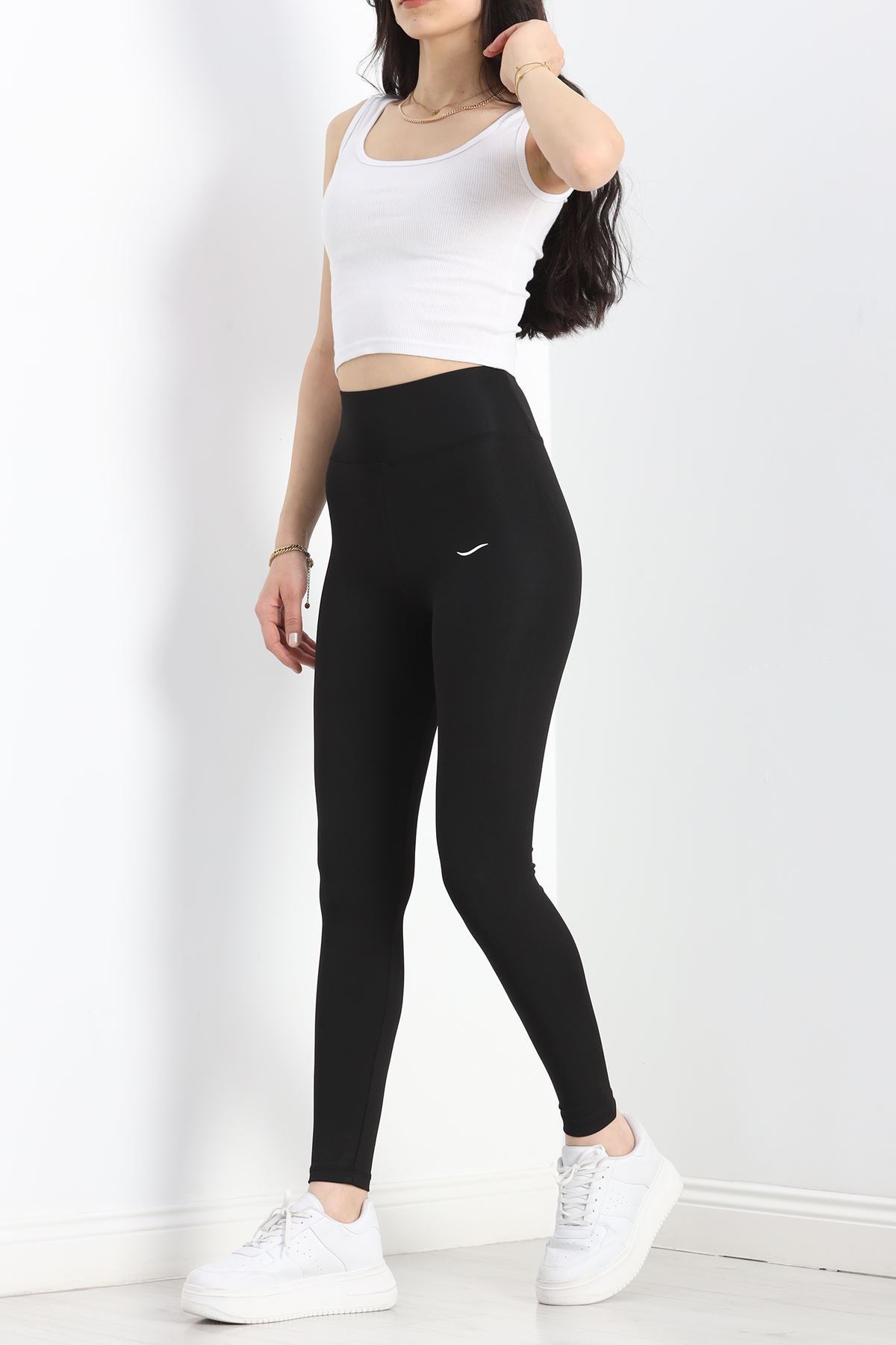 Geniş Kemer Baskılı Dalgıç Tayt Siyah - 50032.1098.