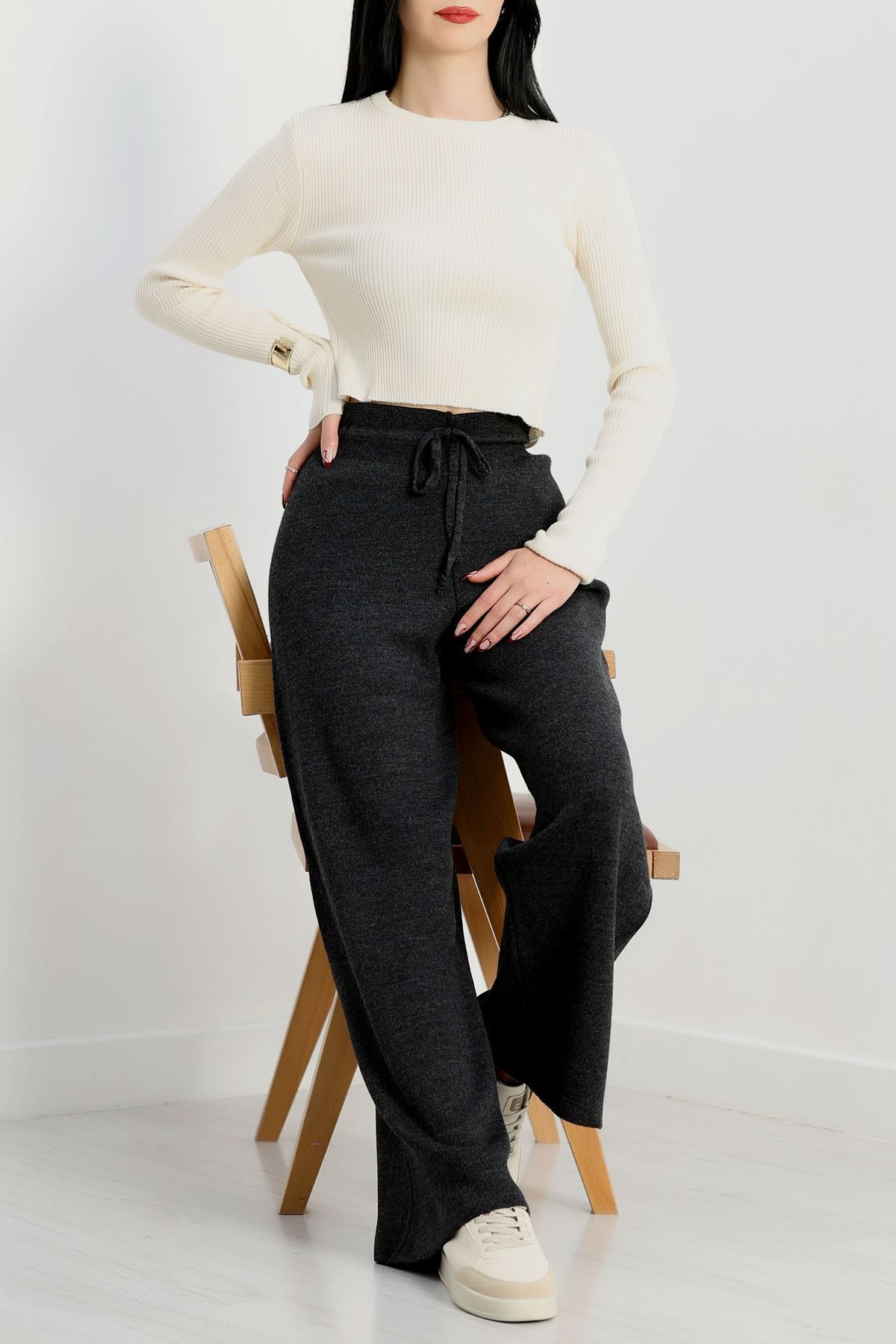 Bağcıklı Triko Pantolon Antrasit - 2251.1765.