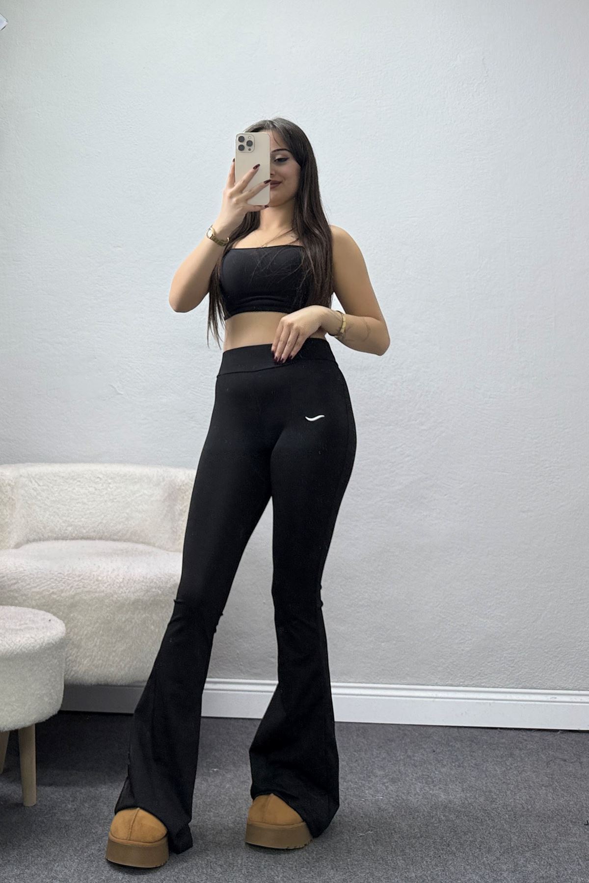 Baskılı İspanyol Paça Tayt Siyah - 20190.1098.