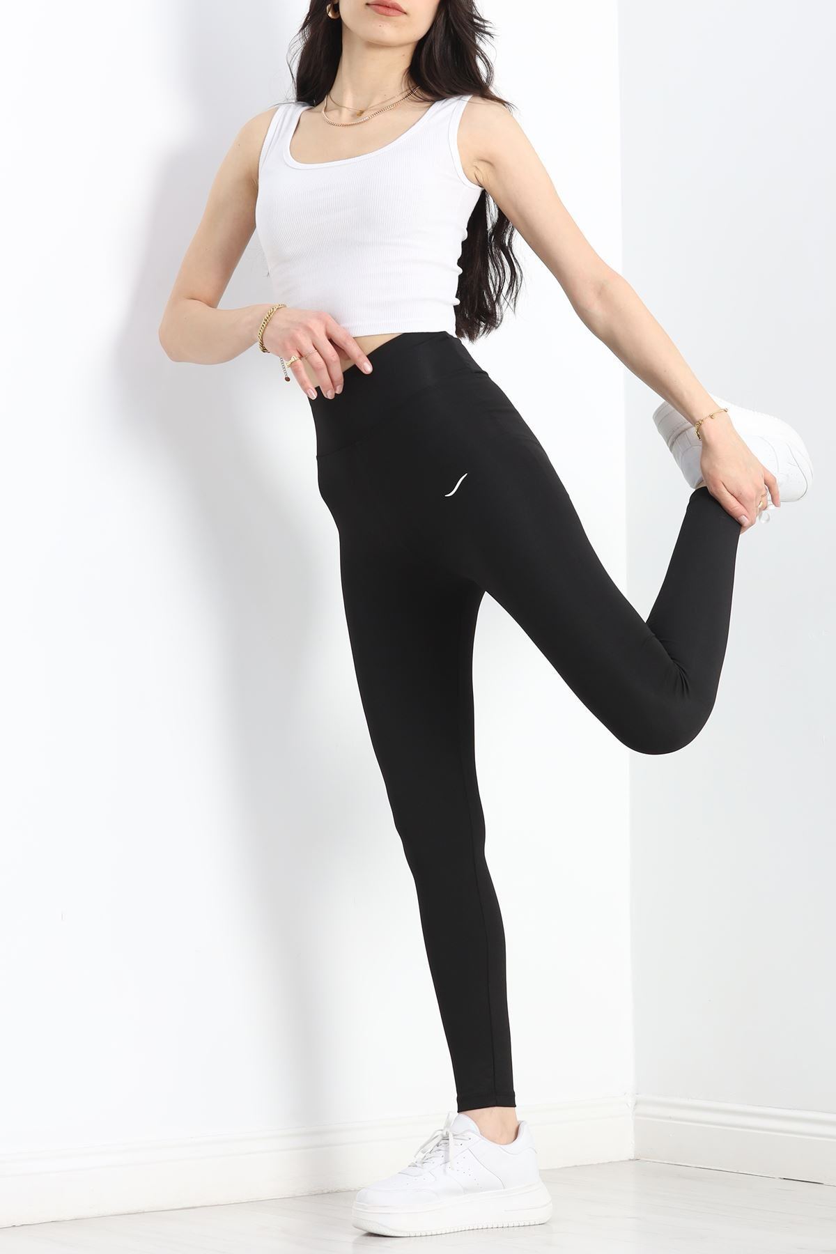 Geniş Kemer Baskılı Dalgıç Tayt Siyah - 50032.1098.