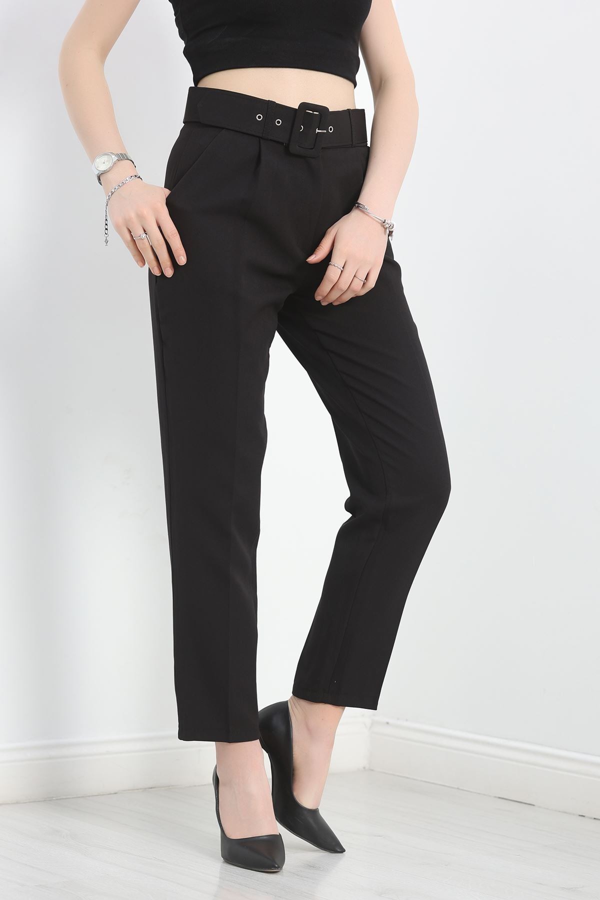 Kemerli Kumaş Pantolon Siyah - 20369.1397.