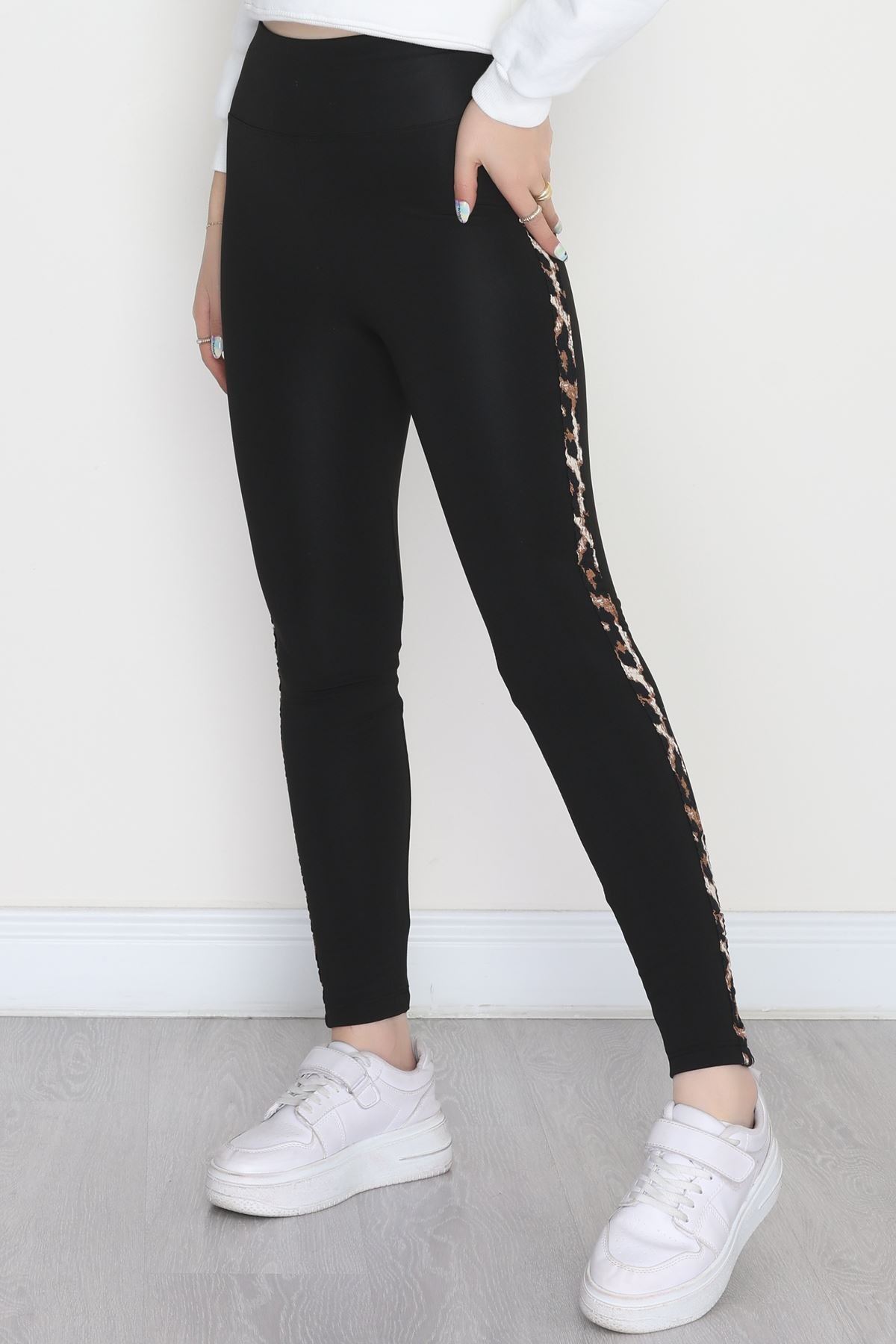 Şeritli Şardonlu Dalgıç Tayt Siyah - 52025.1098.