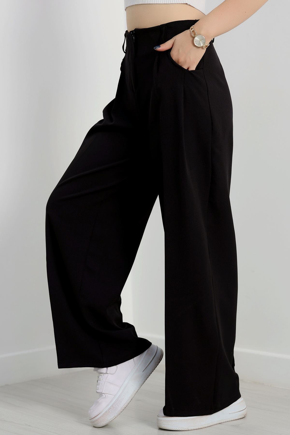 Cepten Pileli Palazzo Pantolon Siyah - 90113.1397.