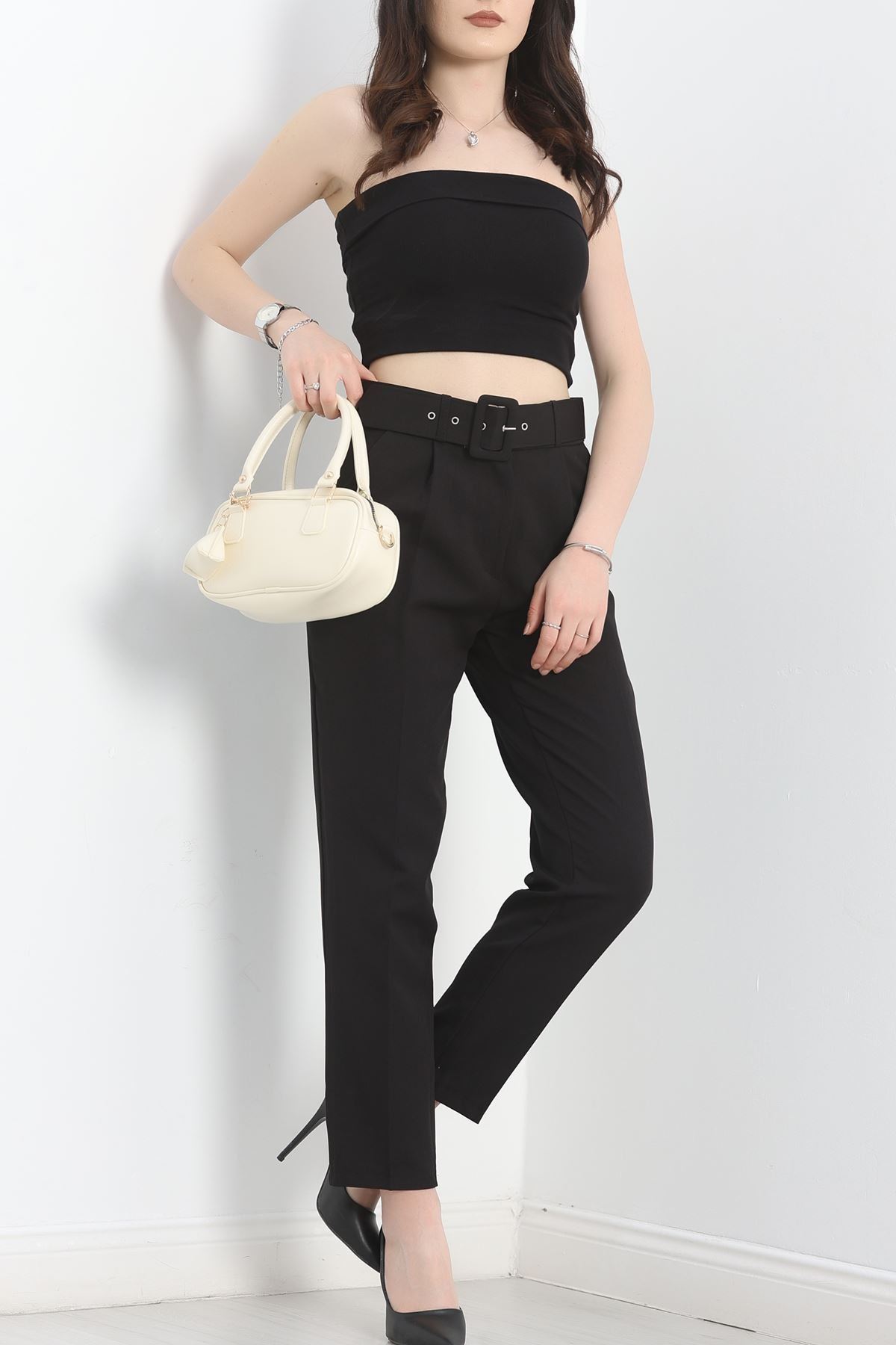 Kemerli Kumaş Pantolon Siyah - 20369.1397.