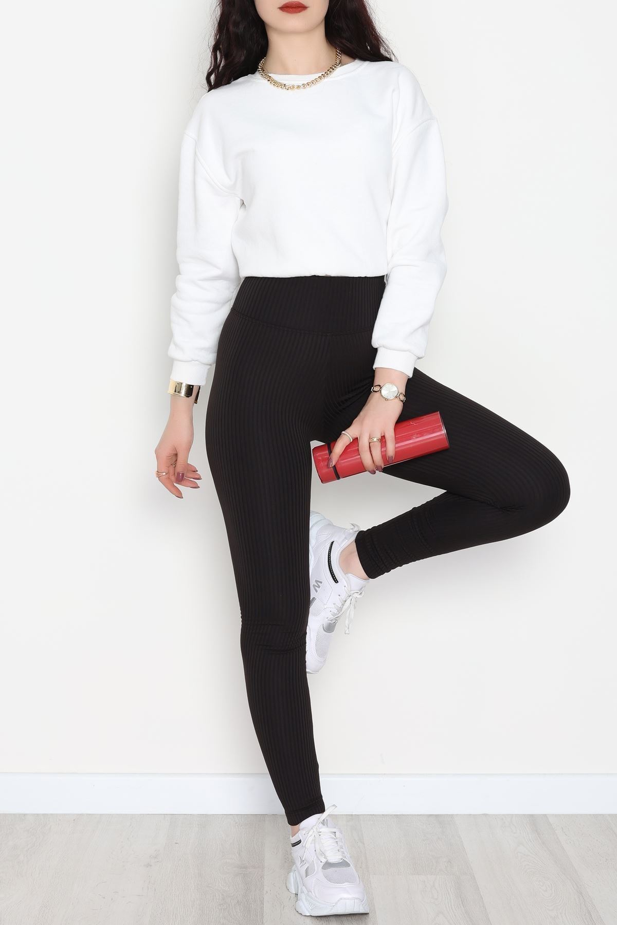 Şardonlu Yumuşak Dokulu Fitilli Tayt Siyah - 52085.1098.