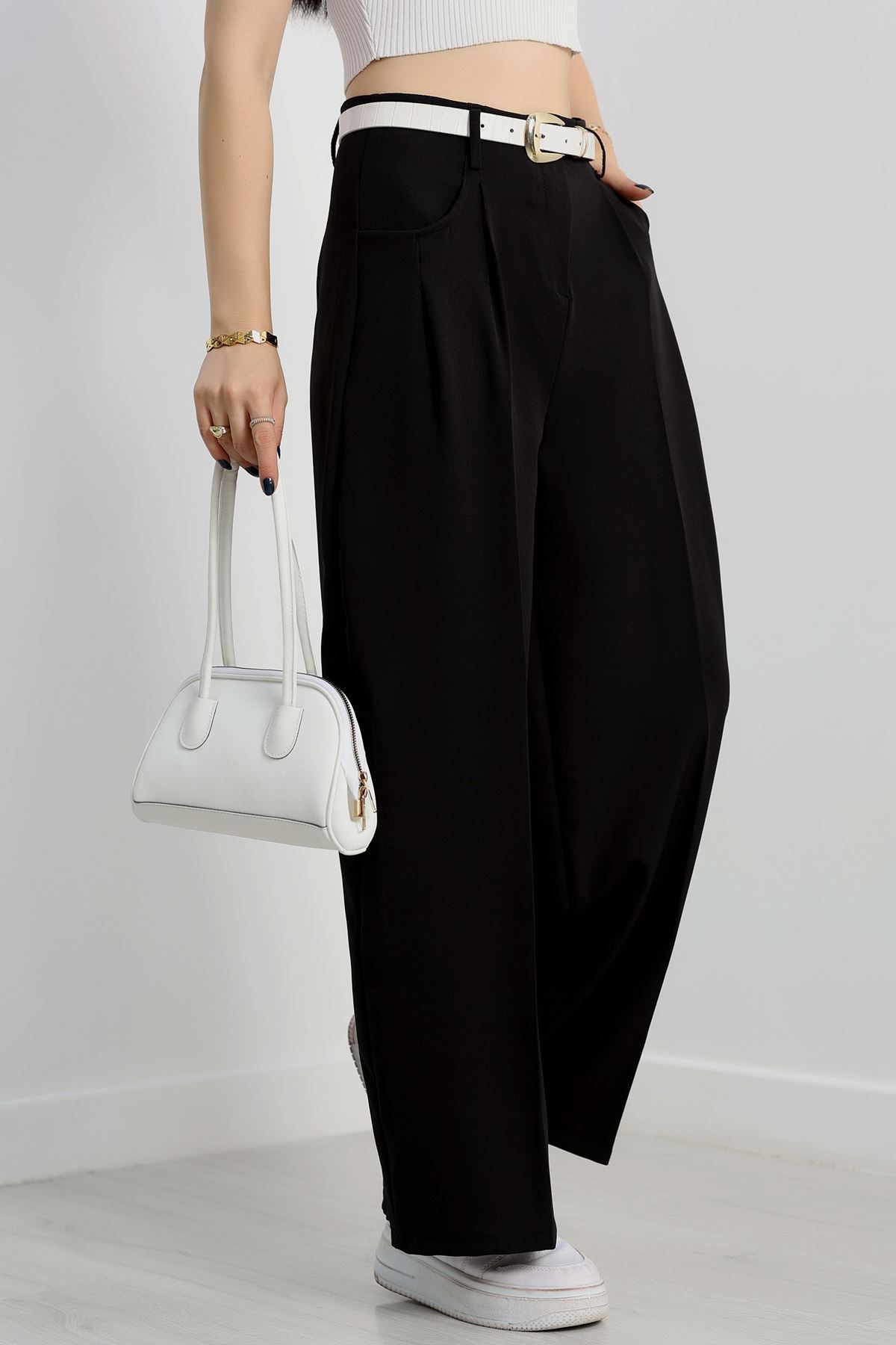 Cepten Pileli Palazzo Pantolon Siyah - 90113.1397.