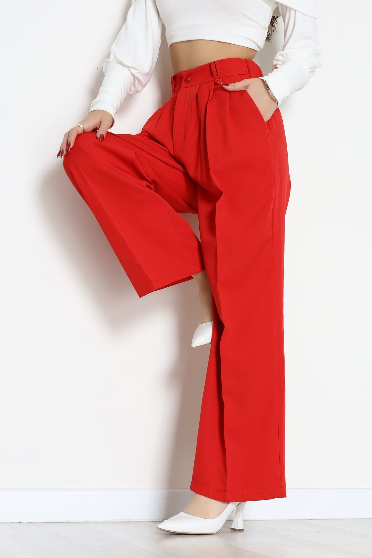 Dabıl Kumaş Lastikli Pantolon Kırmızı - 51612.683.