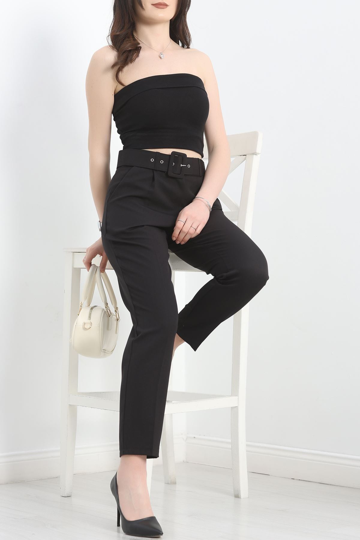 Kemerli Kumaş Pantolon Siyah - 20369.1397.