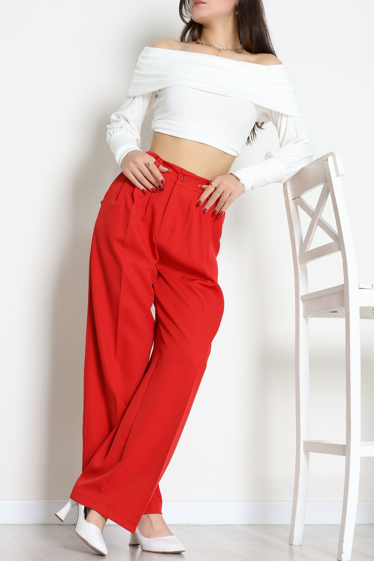 Dabıl Kumaş Lastikli Pantolon Kırmızı - 51612.683.