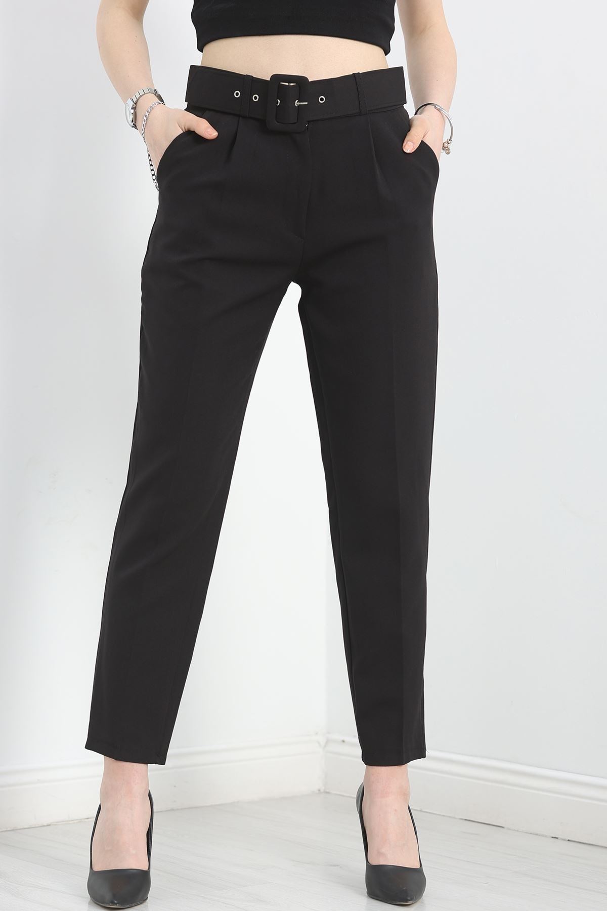 Kemerli Kumaş Pantolon Siyah - 20369.1397.