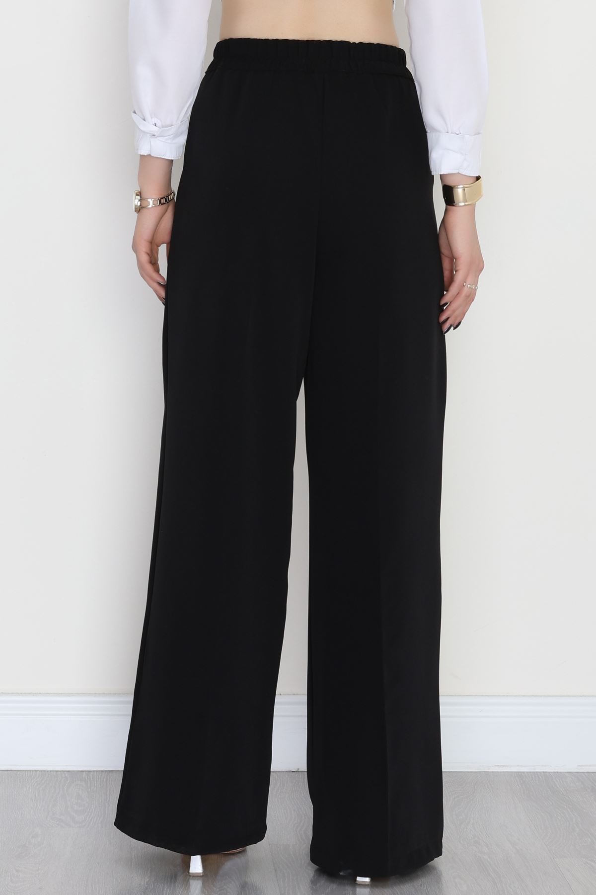 Dabıl Kumaş Beli Lastikli Palazzo Pantolon Siyah - 51063.1991.